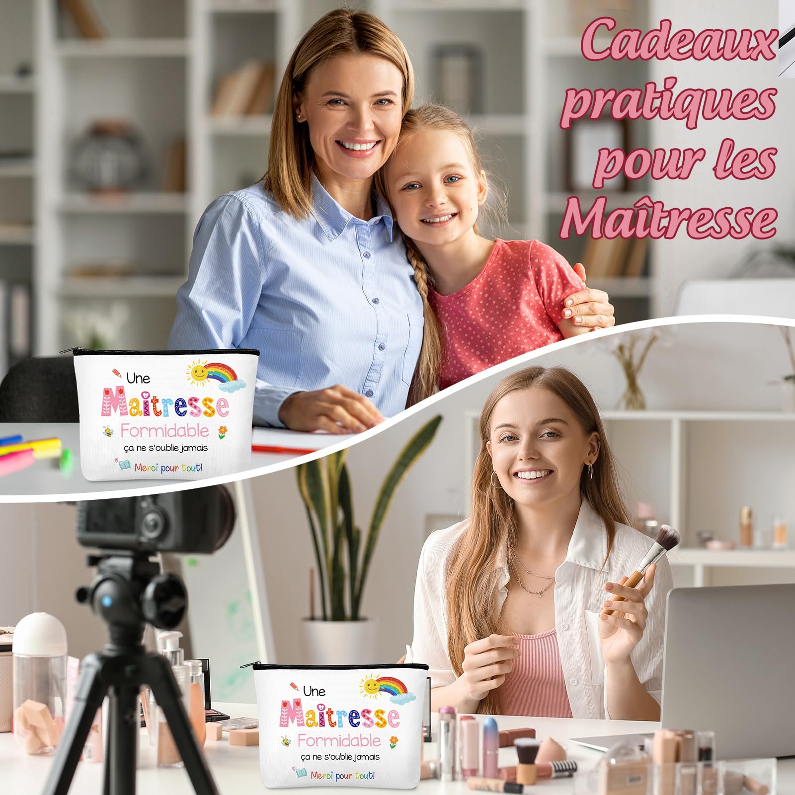 Xuniea Trousse à Maquillage Porte-Clés Gravé pour Professeur Cadeau Maitresse d'École