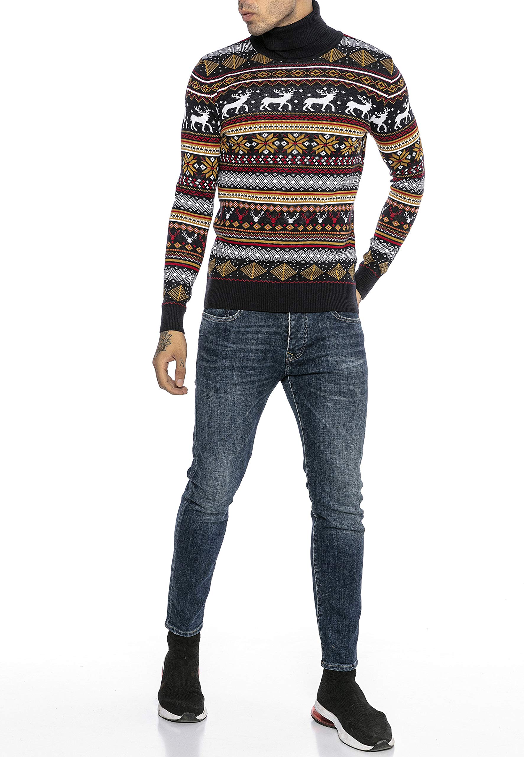 RED BRIDGE Maglione da Uomo Stile Norvegese Pullover con Collo Alto in Cotone Slim Fit