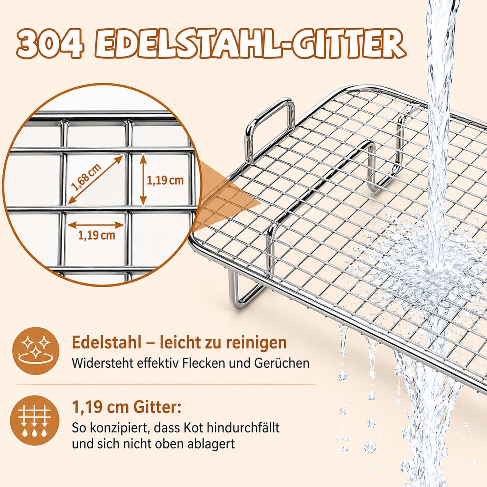 HYLYUN 4-in-1 Kaninchen Toilette Edelstahl Große 40x30cm, Komplettset mit Heuraufe, Wasserspender & Futternapf, Geruchsarm, Leicht zu Reinigen, Nagersicher, Hasen & Meerschweinchen Käfig Zubehör