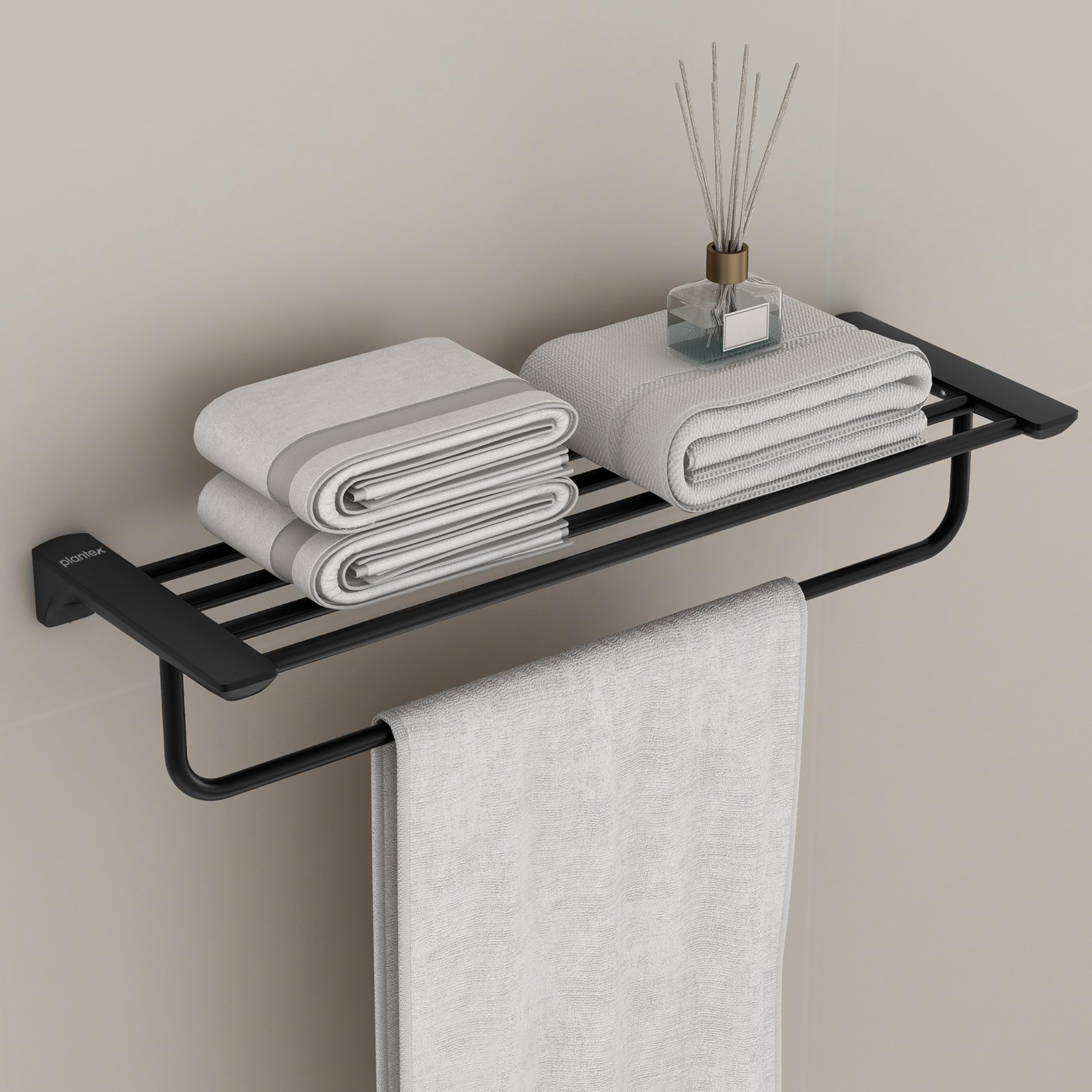 Plantex Space Aluminium Towel Holder in Bathroom/Towel Rod/Bathroom Towel Holder/Bathroom Accessories - Black (24 Inch)