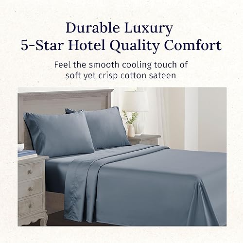Miniatura 2 de CALIFORNIA DESIGN DEN Juego de sábanas de 100% algodón de 600 hilos, suaves, lisas, esquinas profundas, tamaño Queen (azul pastel)