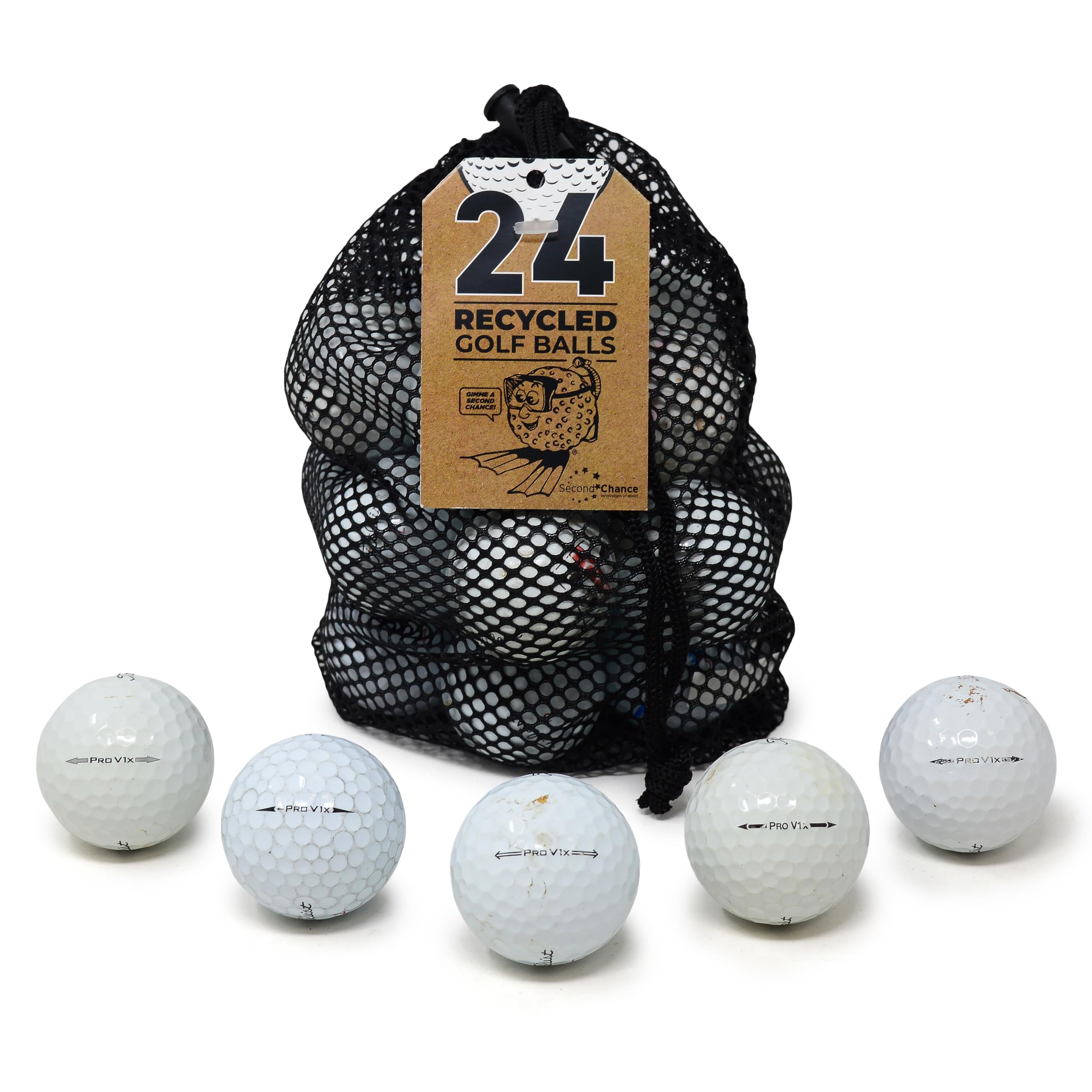 Second Chance Recycled Lake Golf Balls, Used Golf Balls - 24 Pack Hit Away Grade C for Titleist Pro V1X Golf Balls