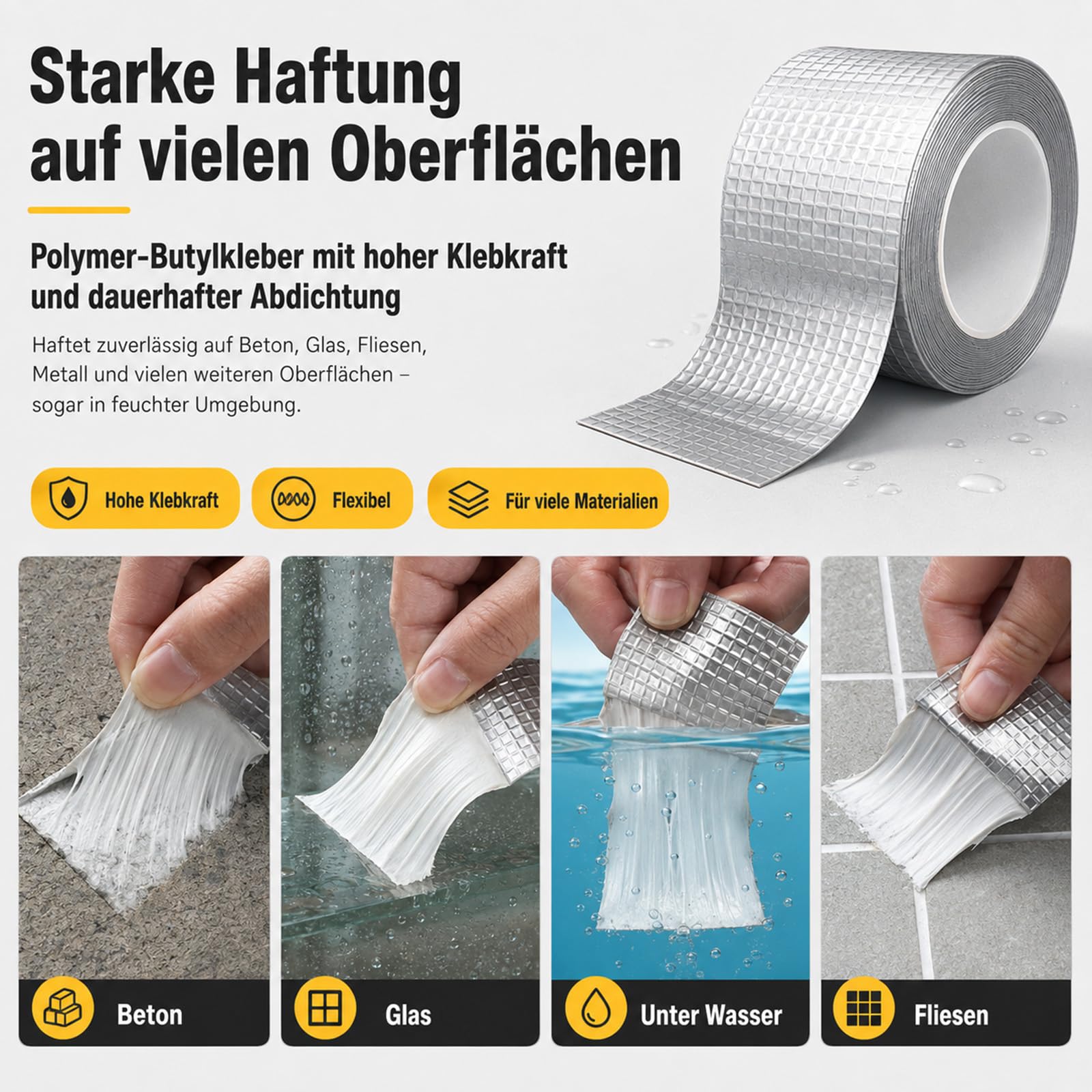 SiegelKraft-Reparaturband von Treuquell, Wasserdichtes Butylband, 5 m (10 cm x 5 m)