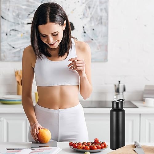 Miniatura 7 de VEGOND Botella de agua aislada de acero inoxidable de 40 onzas con tapa de popote a prueba de fugas y tapa de boquilla, boca ancha, botella de doble