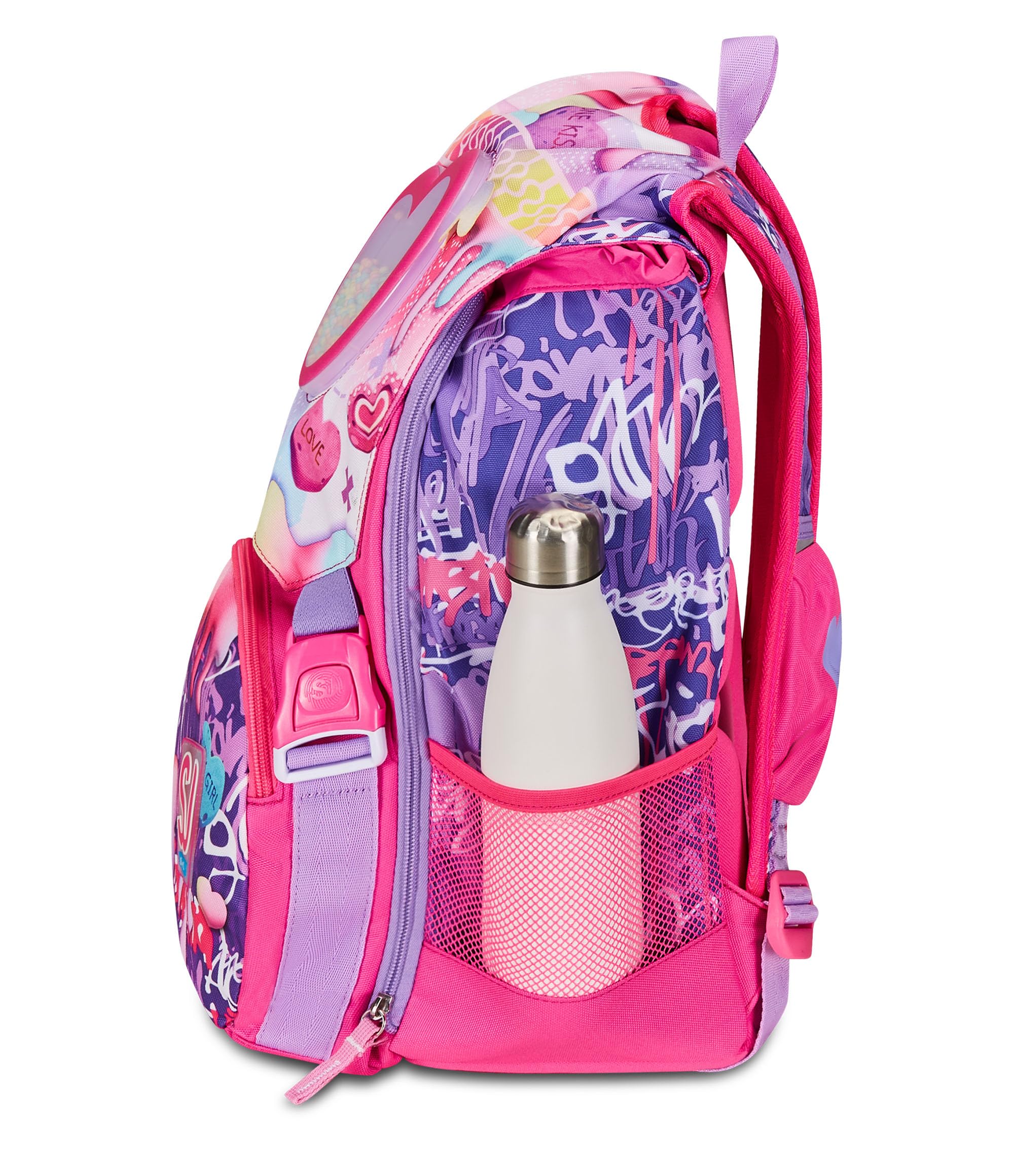 SJ GANG STYLE JAM GANG Zaino Scuola Estensibile, Rosa, Sphere Full Girl, Zaino Doppio Scomparto Estensibile Tramite Zip Laterali, Tasca Porta Borraccia, Scuole Elementari e Medie, Bambina Ragazza