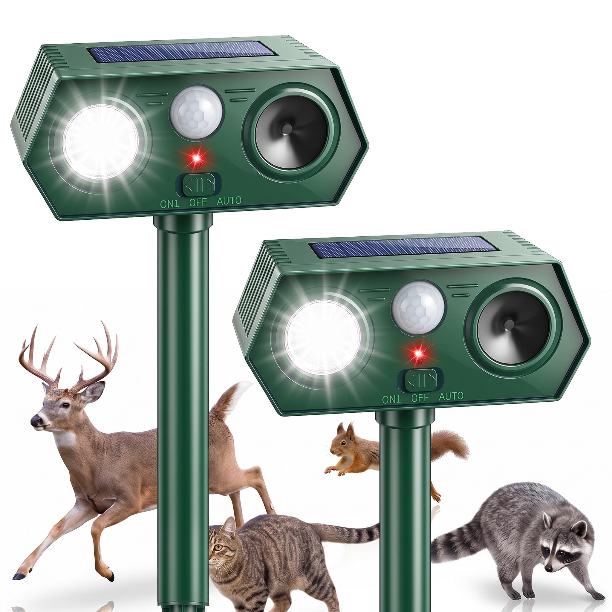 Photo 1 of Lycxbfjia Solar Ultrasonic Animal Repeller, Motion Activated, Green (2 Pack)