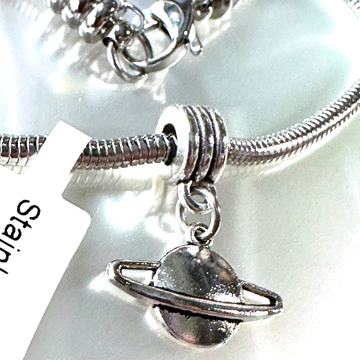 Dave The Bunny Saturn Bracelet | Planet Stainless Steel Snake Chain Charm Bracelet