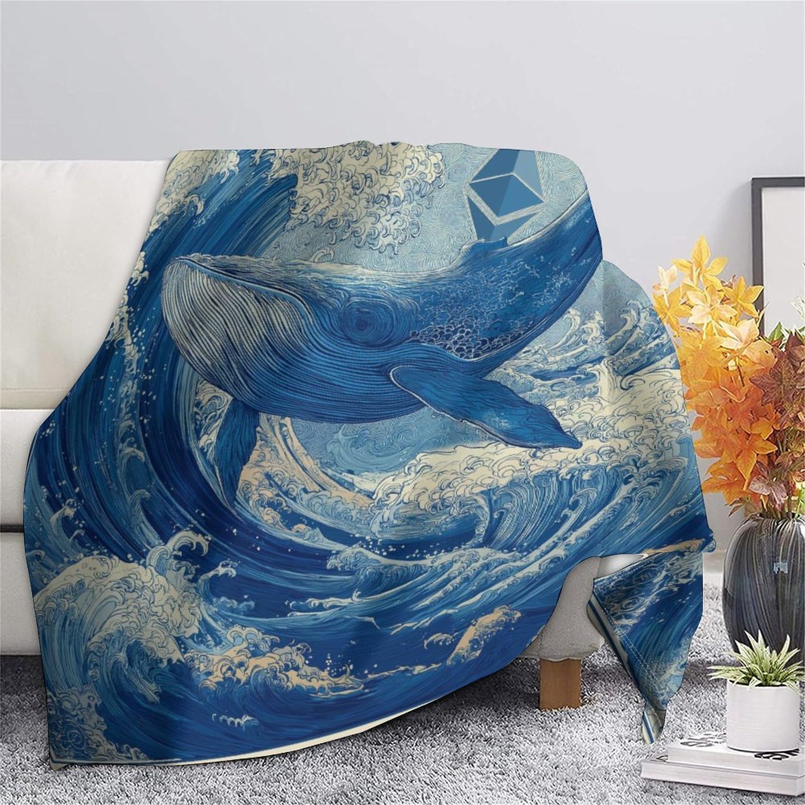 Béluga, gravure sur bois ondulée Ropa Cama Suave Con Estampado 3D Manta Adecuada Para Sala De Estar,dormitorio,sofá,cálido Y Cómodo 80x90inch(200x230cm)