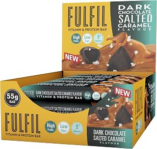 Fulfil Vitamin and Protein Bar (15 x 55 g Bars) — Dark Chocolate Salted Caramel Flavour — 20 g High Protein, 9 Vitamins, Low Sugar