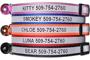 GoTags Personalized Reflective Cat Collar, Engraved Custom Cat Collar with Breakaway Buckle and Bell