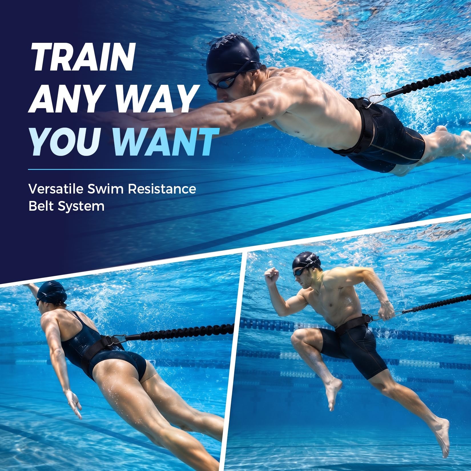 Schwimmgurt Pool Erwachsene, Schwimmtrainer Pool mit 2.5-7.5M Einnstellbare Schwimmseil für Jedes Schwimmbad Ohne Schwimmleine