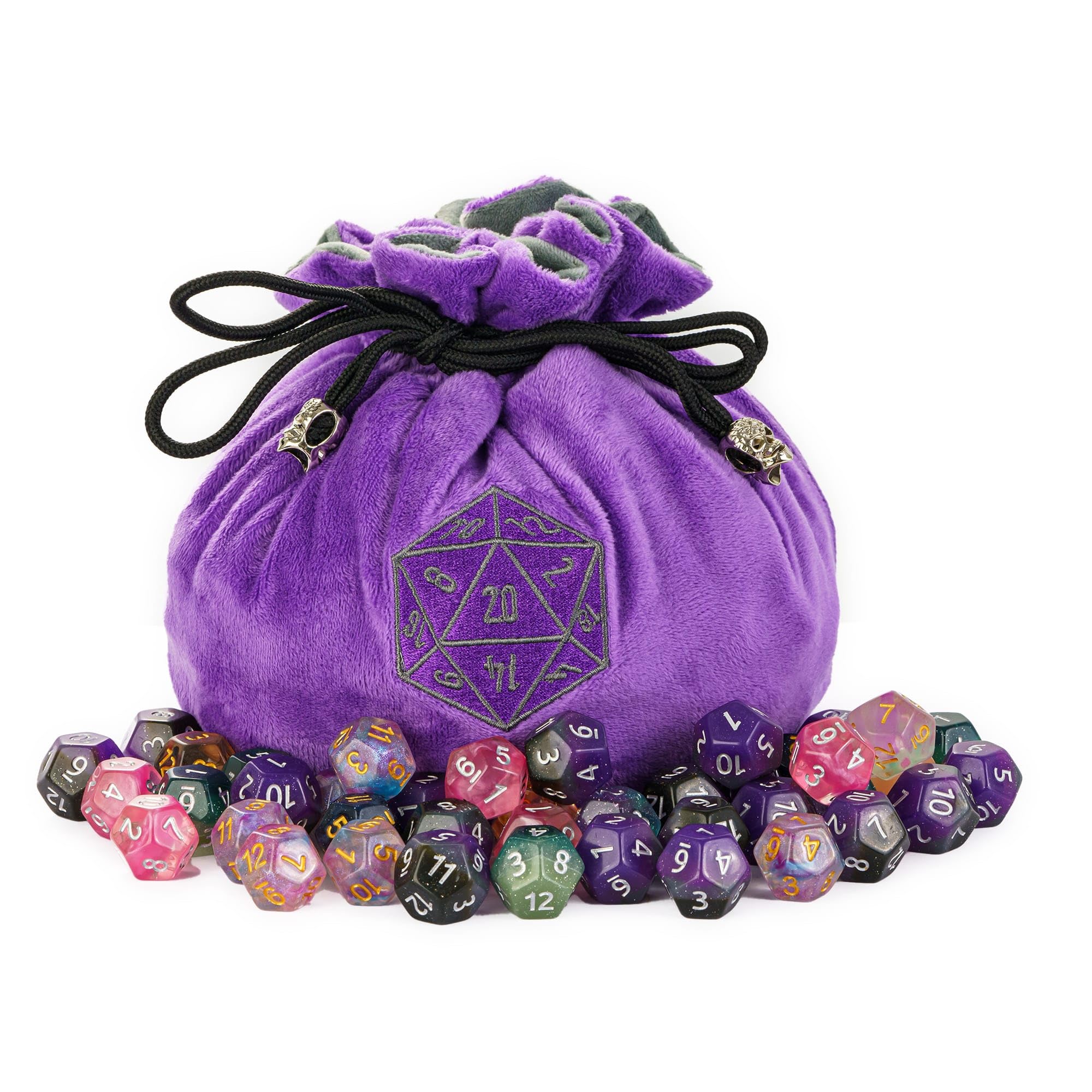 KSNDie Large Dice Bags with Pockets Purple Storage Bag D20 Logo for DND RPG MTG Game Dices (with 1lb Random DND Dice) — image 1
