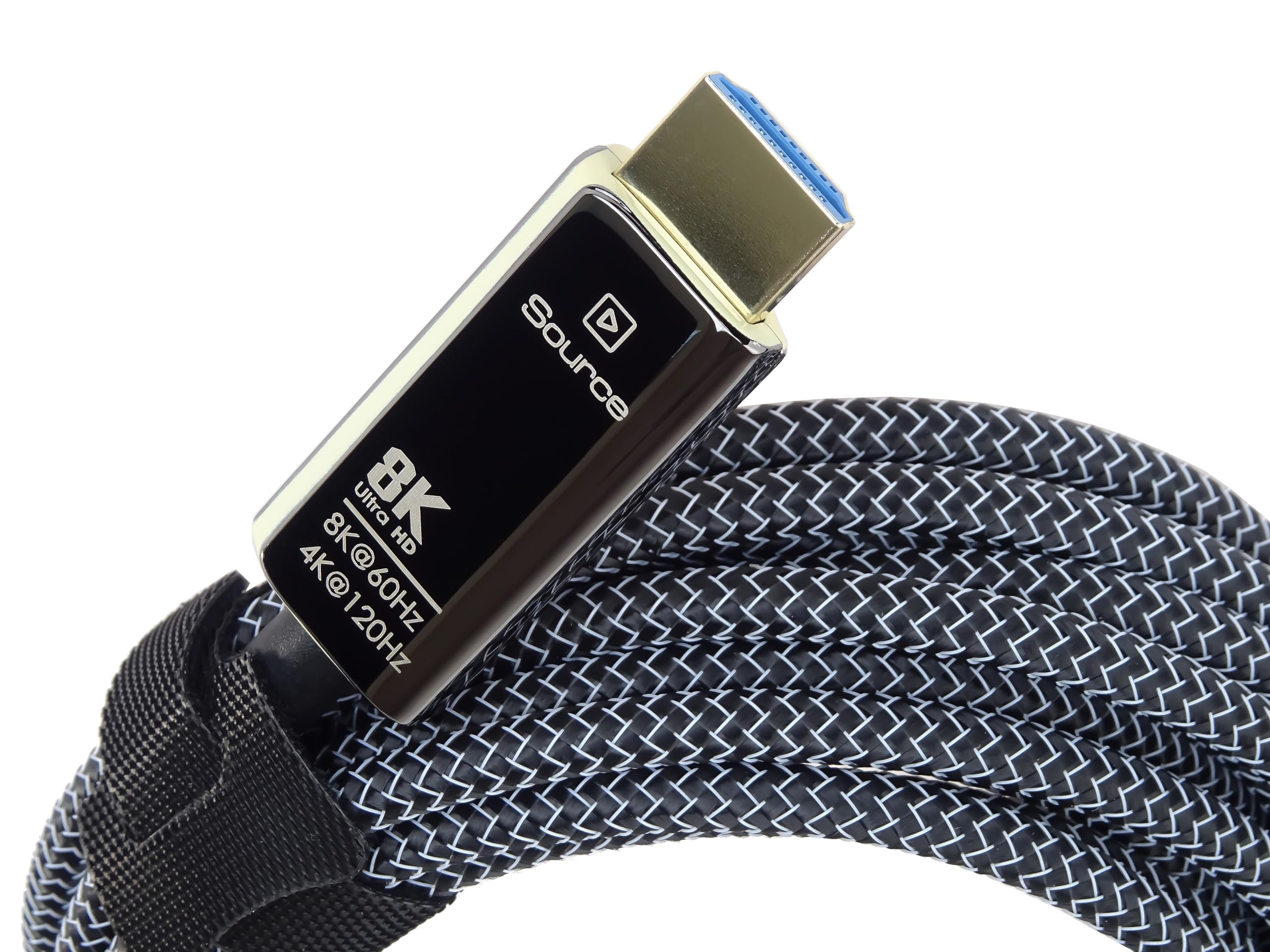 PremiumCord Cable de Fibra Óptica Activa 8K Ultra Alta Velocidad HDMI 2.1, 48 Gbit/s, HDMI 2.1, 3D, EDID, ARC, HDR, Resolución 8K@60Hz 4320P, 4K@120Hz, Chapado en Oro, Longitud 50 m