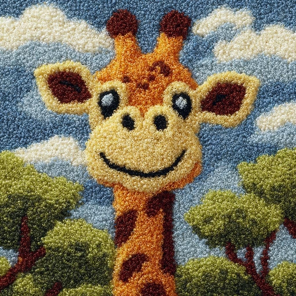 Henypt DIY Latch Hook Cushion Kit,Cute Giraffe 43x43cm Sofa Pillow Cover Making Set,Premium Yarn & Printed Canvas with Clear Instructions
