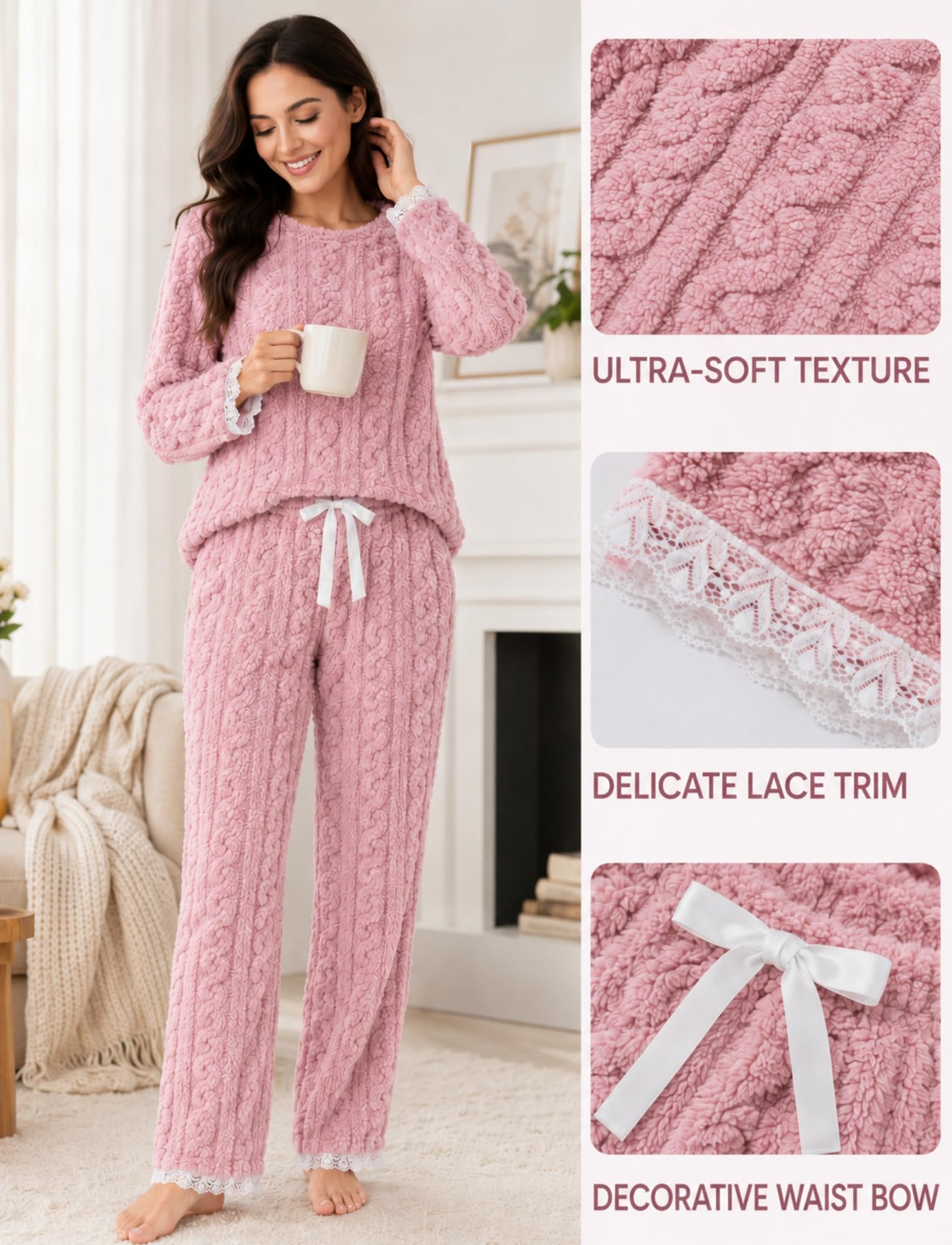 Conjunto de pijama de franela para mujer, acogedor, holgado, cálido