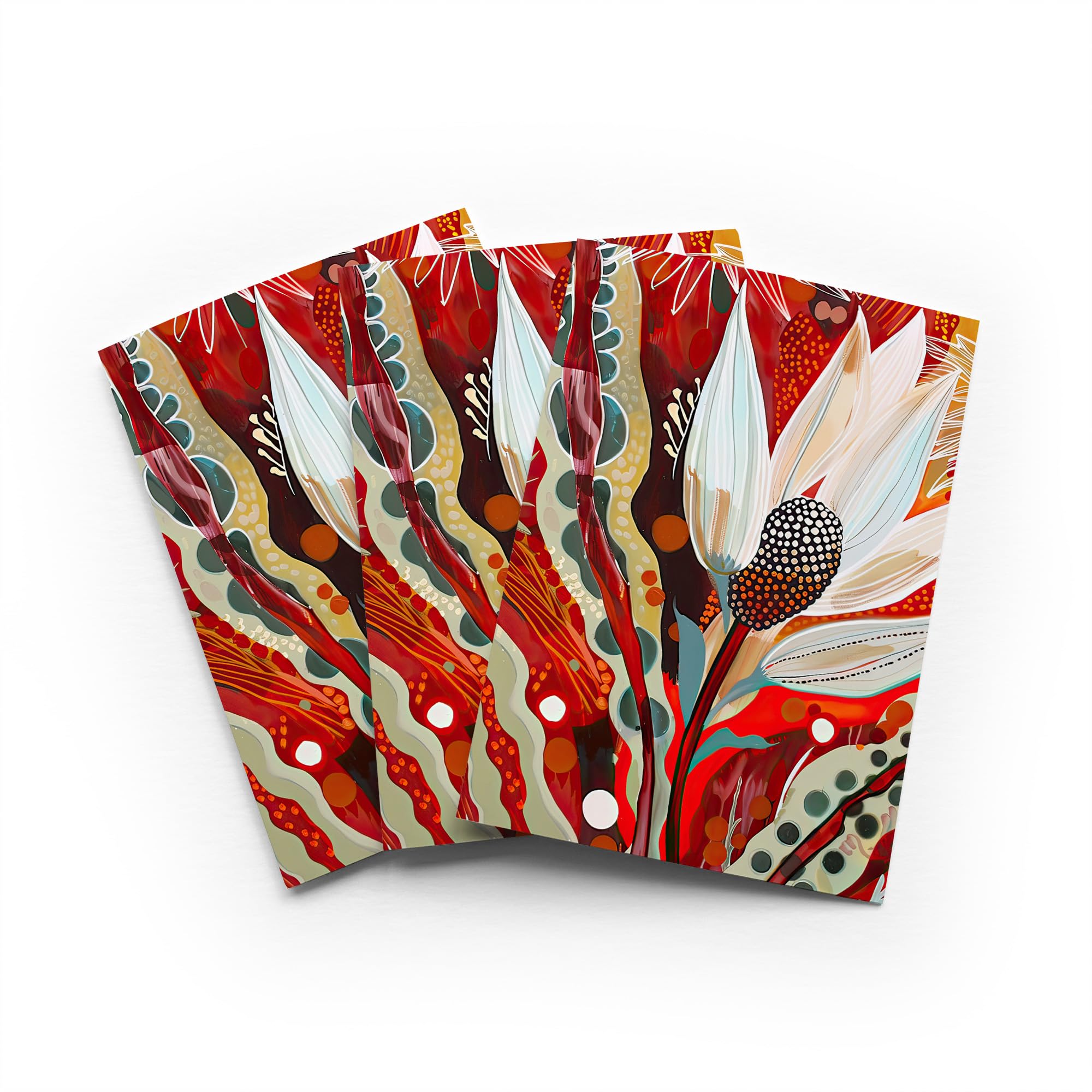 Bold Floral Folk Art Greeting Card Scarlet Botanical Any Occasion Set of 3 Blank Inside 5x7 Inch 13x18 cm