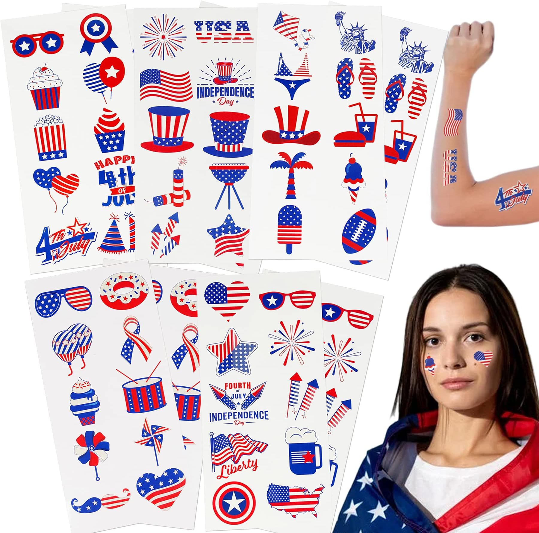 USA Temporary Tattoos | 100 temporary tattoos | American Flag, USA, Patriotic Party Temporary Tattoos | USA Game Day Party Decoration | American theme Party Favors | | By