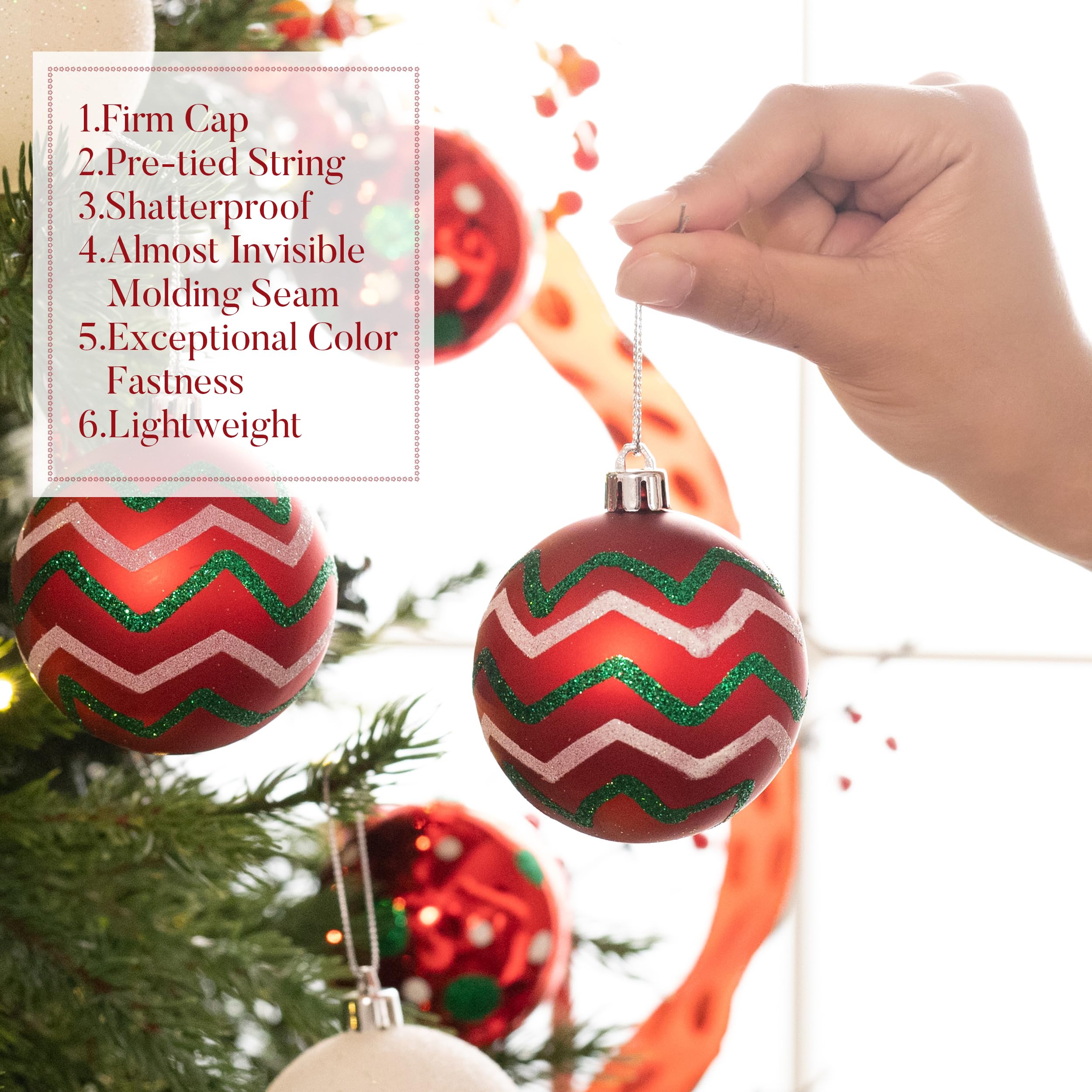 Valery Madelyn Lot de 35 petites boules de Noël incassables à suspendre pour sapin de Noël, rouge, vert, blanc, 5,1 cm