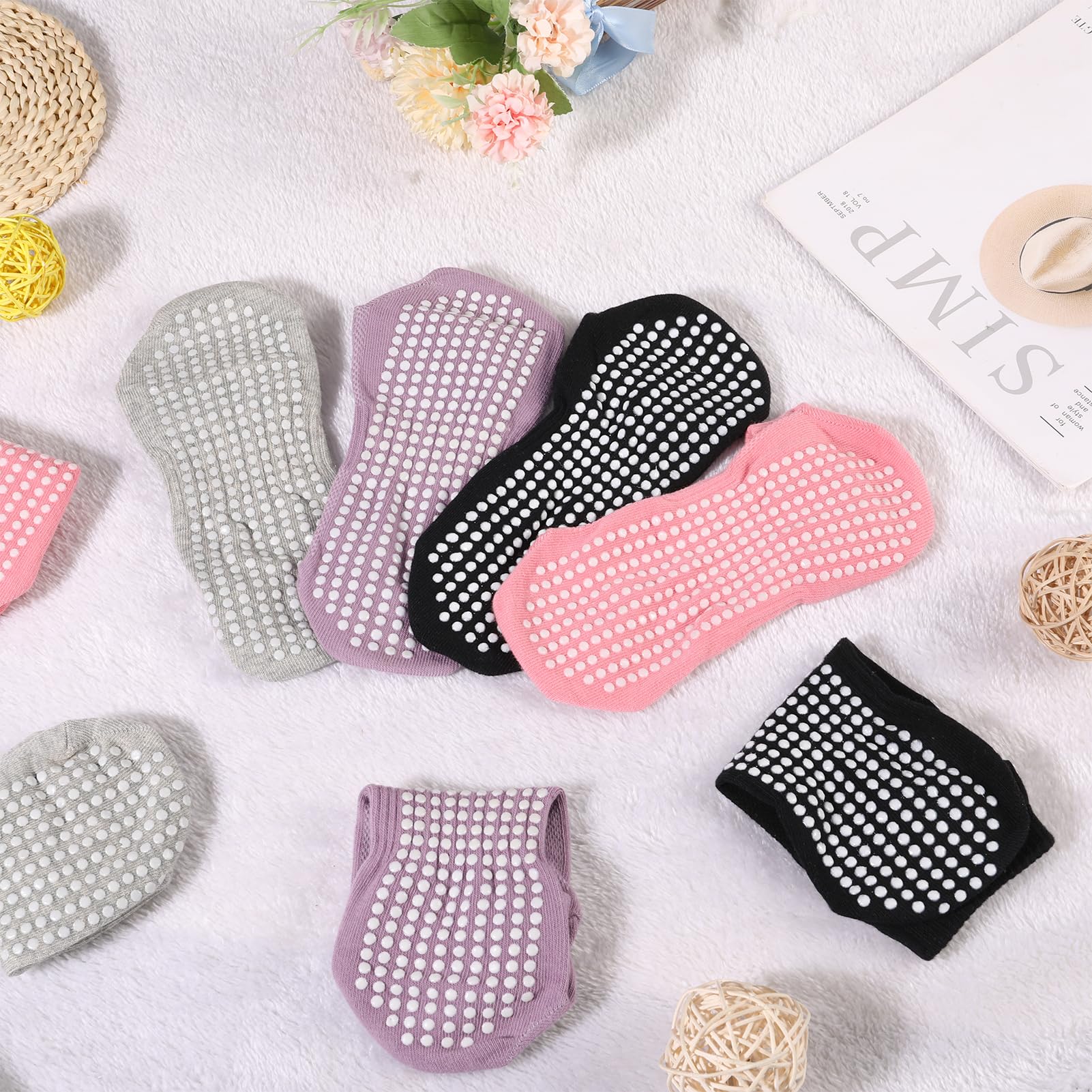4 Paar Stoppersocken für Damen Herren, Yoga Socken Antirutschsocken Rutschfeste Socken Grip Socken für Ballett, Pilates, Krankenhaus, Fitness