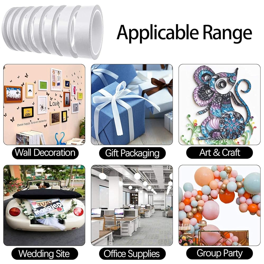 Thin Double Sided Tape for Craft,Card Making,Gift,Scrapbooking and Office School Stationery Supplies,Tear-by-Hand, Paper Backing (4Rolls,1/4 Inch x 32 Yards Per Roll) view 4