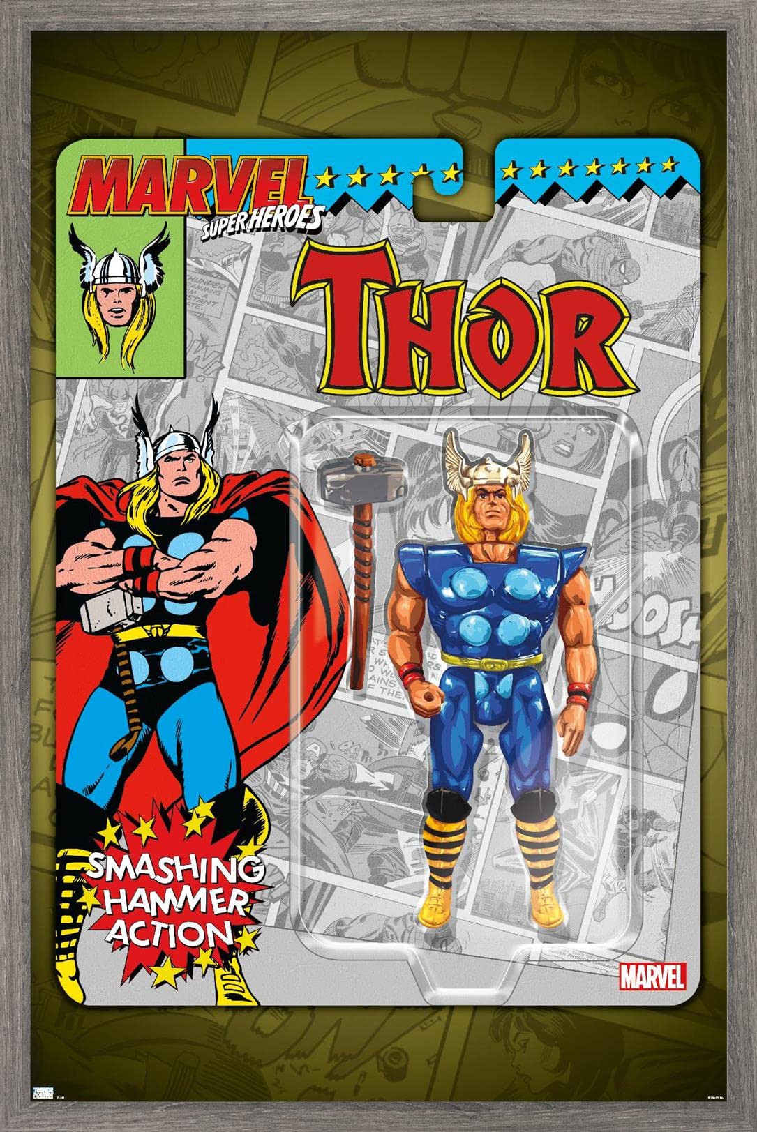 Trends International Marvel Toy Vault - Thor Wall Poster, 22.375" x 34", Barnwood Framed Version