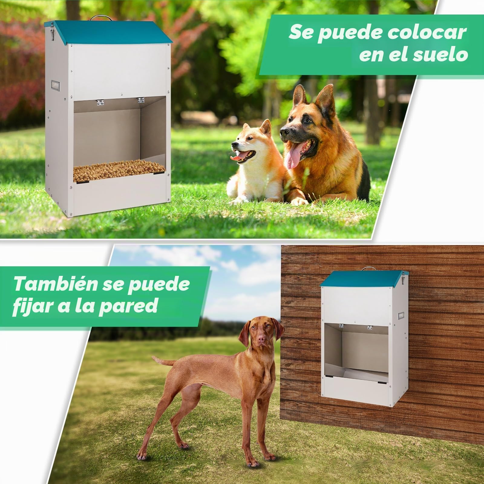 Comedero Automático de Gravedad 22Kg Dispensador de Comida para Perros de Razas Grandes, Uso en Exterior