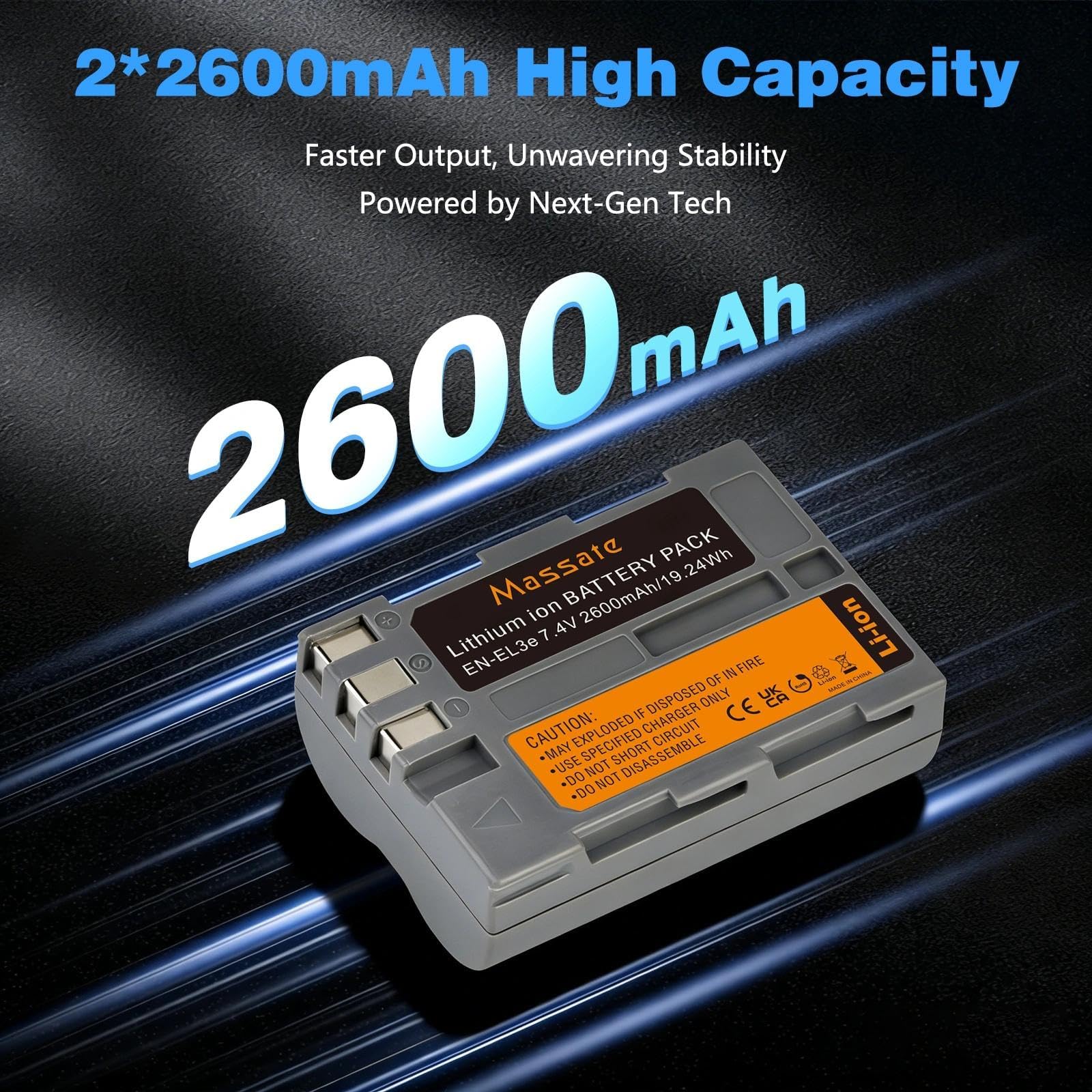 Pack de 2 baterías EN-EL3e de 2600 mAh + cargador rápido LED PD20W. Carga completa en 2,5 horas, batería EN-EL3e para cámaras réflex digitales Nikon D50 D70 D80 D90 D100 D200 D300 D300S D700