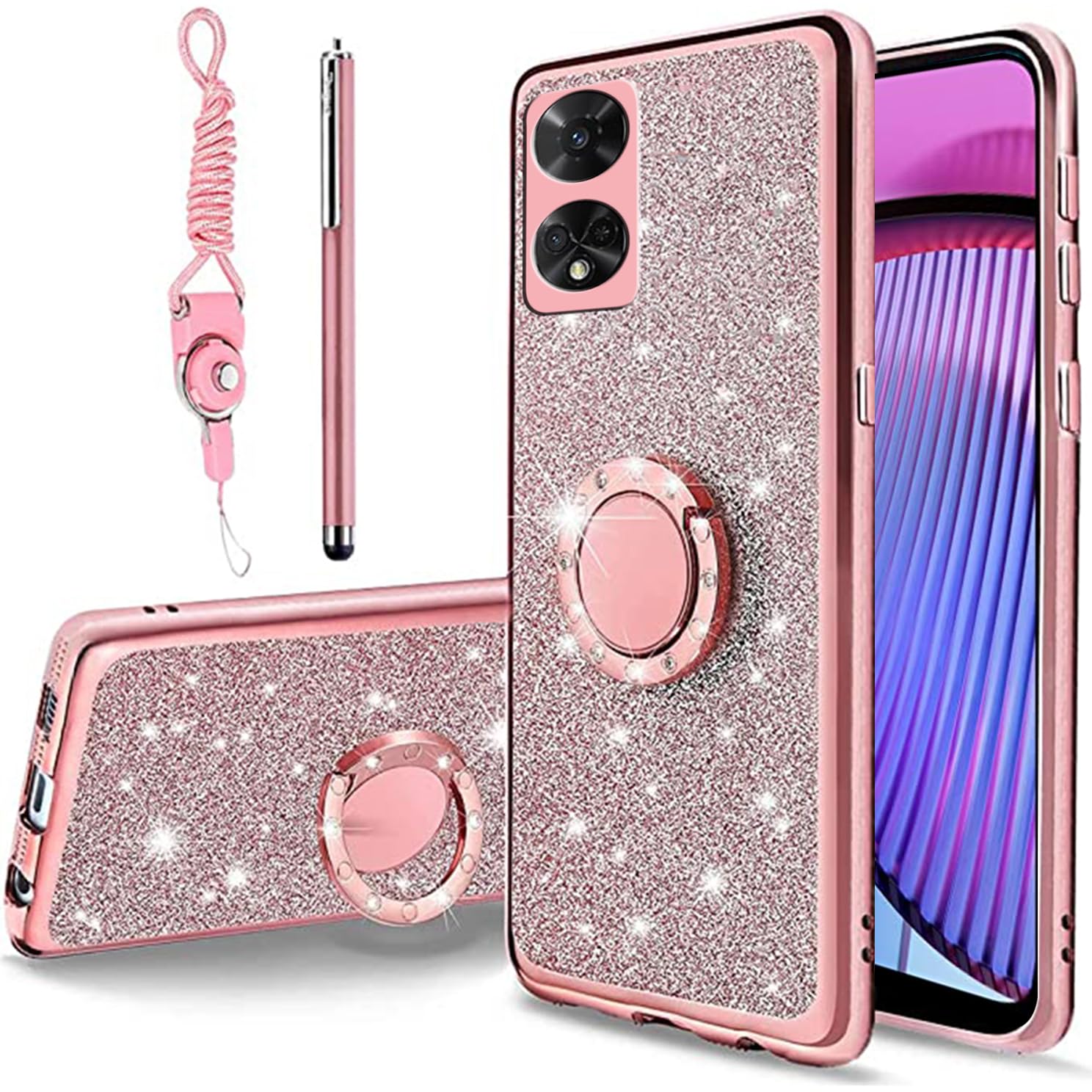 B-wishy for TCL 50 XE 5G/TCL 50 XE NXTPAPER 5G Case for Women,Glitter Crystal Butterfly Heart TPU Luxury Bling Cute Protective Cover with Kickstand+