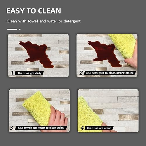 Miniatura 7 de Protector contra salpicaduras para cocina, azulejos autoadhesivos de metal dorado y beige, para decorar cocinas, baños, chimeneas de lavandería, 10