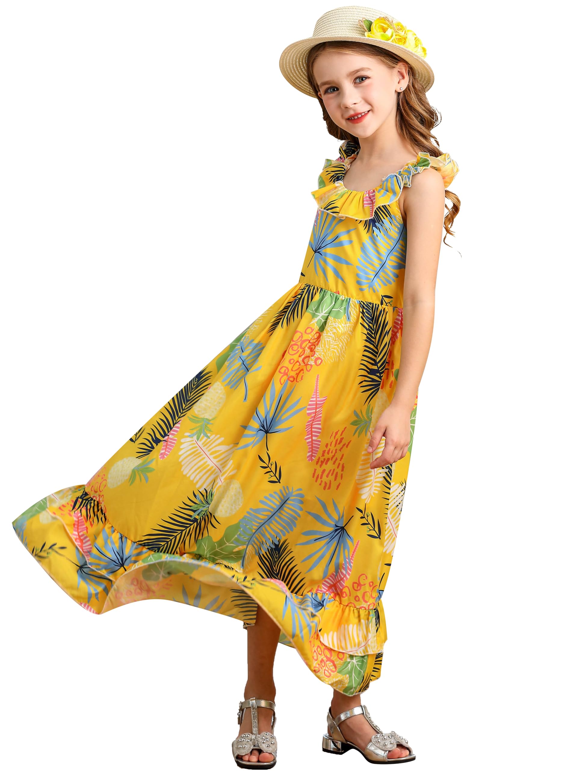 Bonny Billy Girls' Spaghetti Straps Casual Bohemian Beach Maxi Long Dress