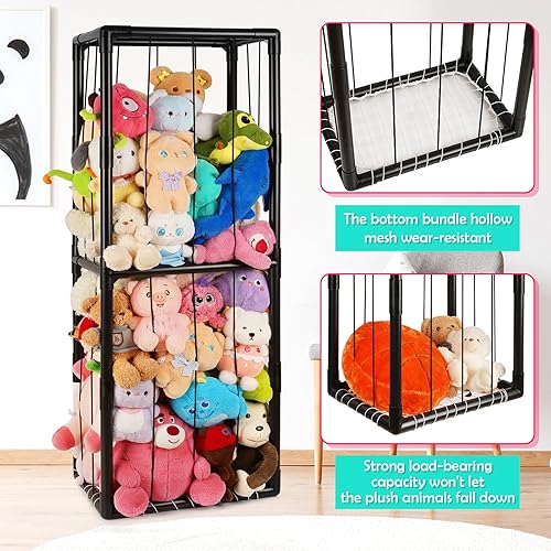 Miniatura 9 de Soporte de almacenamiento de animales de peluche en el zoológico, estante organizador de almacenamiento de felpa de PVC con banda elástica para