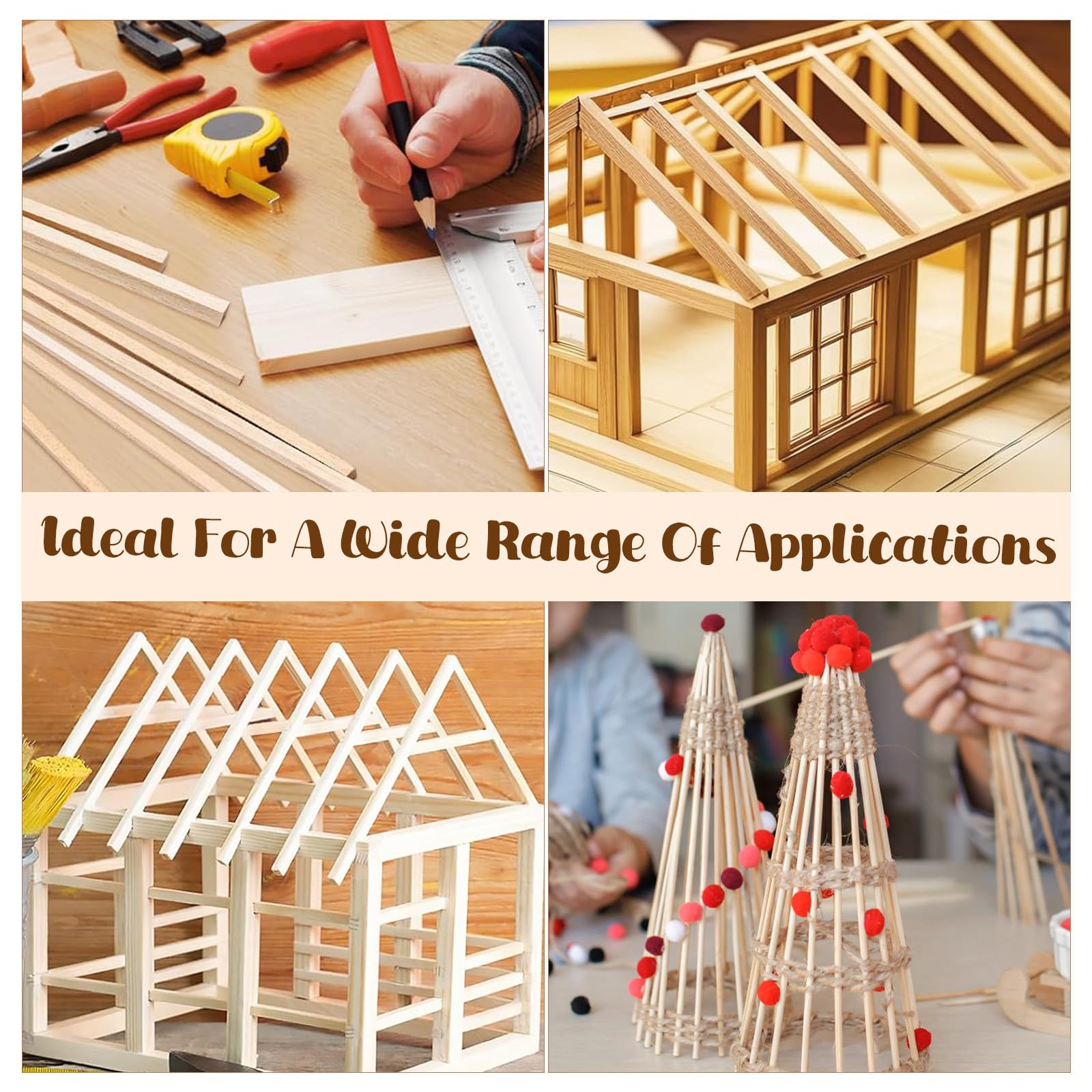 215 Stück Runde Holzstäbe zum Basteln aus Beige Holz Einfach zu Bearbeiten und Kürzen für Heimdekoration und Modellbau