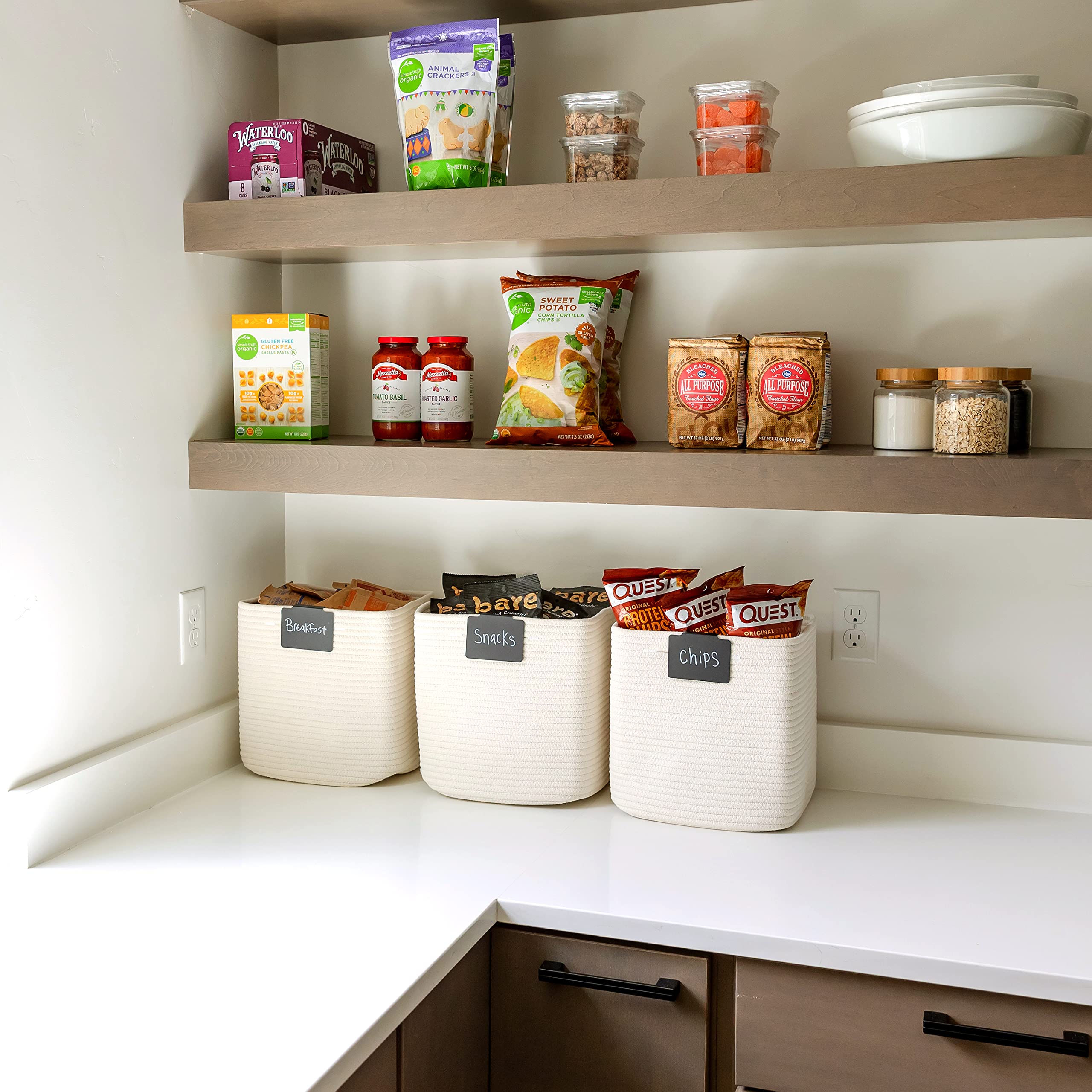 NaturalCozy Cubos de almacenamiento de 28 cm, cestas tejidas de cuerda de algodón, paquete de 3, almacenamiento, estantes, aula, juguetes para niños, armario, guardería