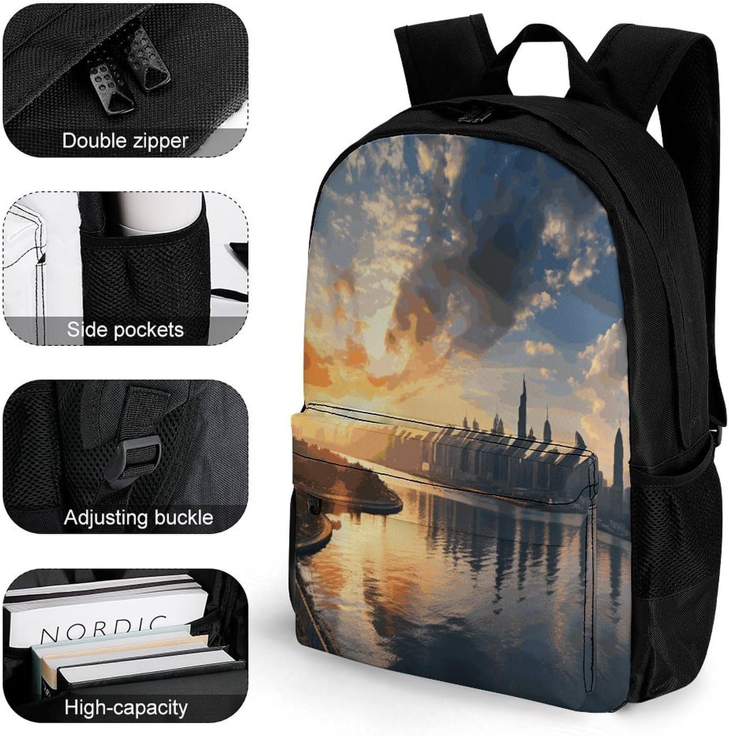New York in The Sunset Backpack Daypack Travel Backpack | Lightweight Casual Laptop Backpack for Women Men Aesthetic Travel Bag for Weekender Business Hiking Outdoor