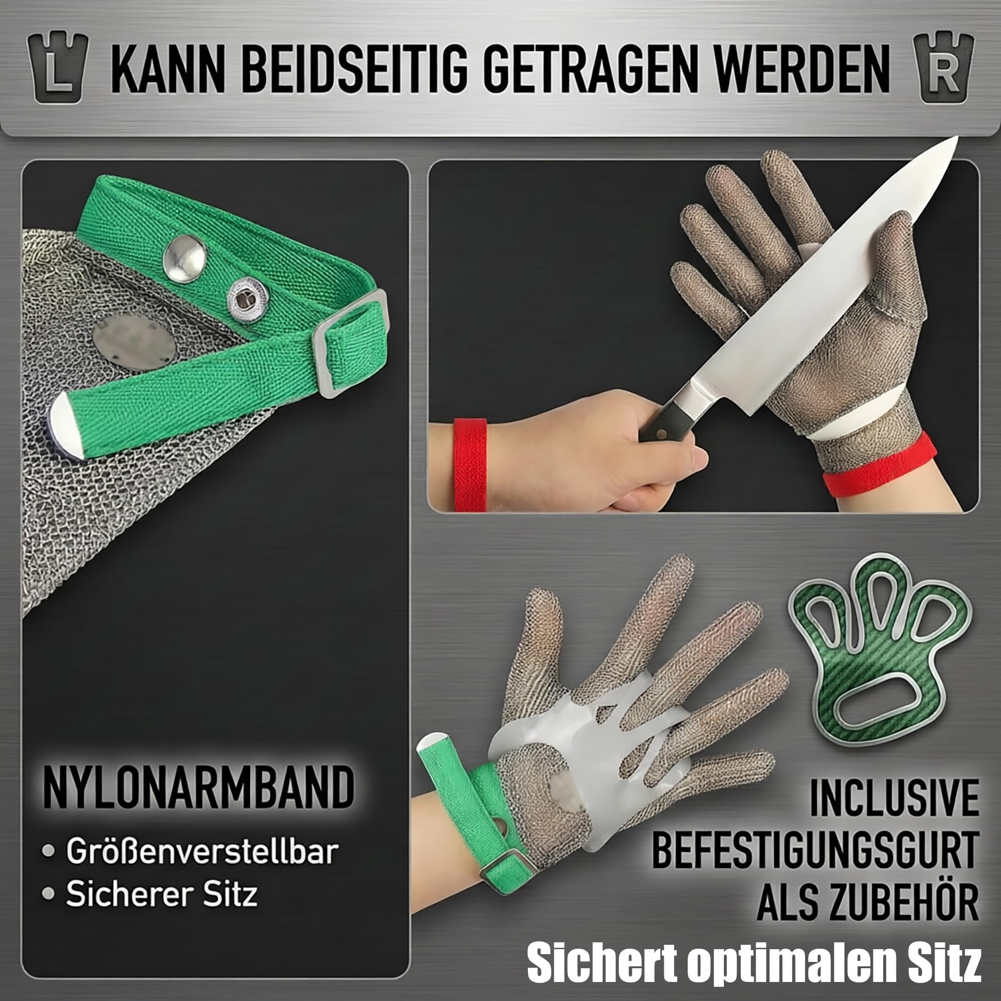 Sicherheitsarbeitshandschuhe,Kettenhandschuh Metzger Edelstahl,Schnittschutz,Langlebig, Rostfrei,FüR Fleischverarbeitung,Maschinenbau, AusternöFfnen(15cm verlängert-M)