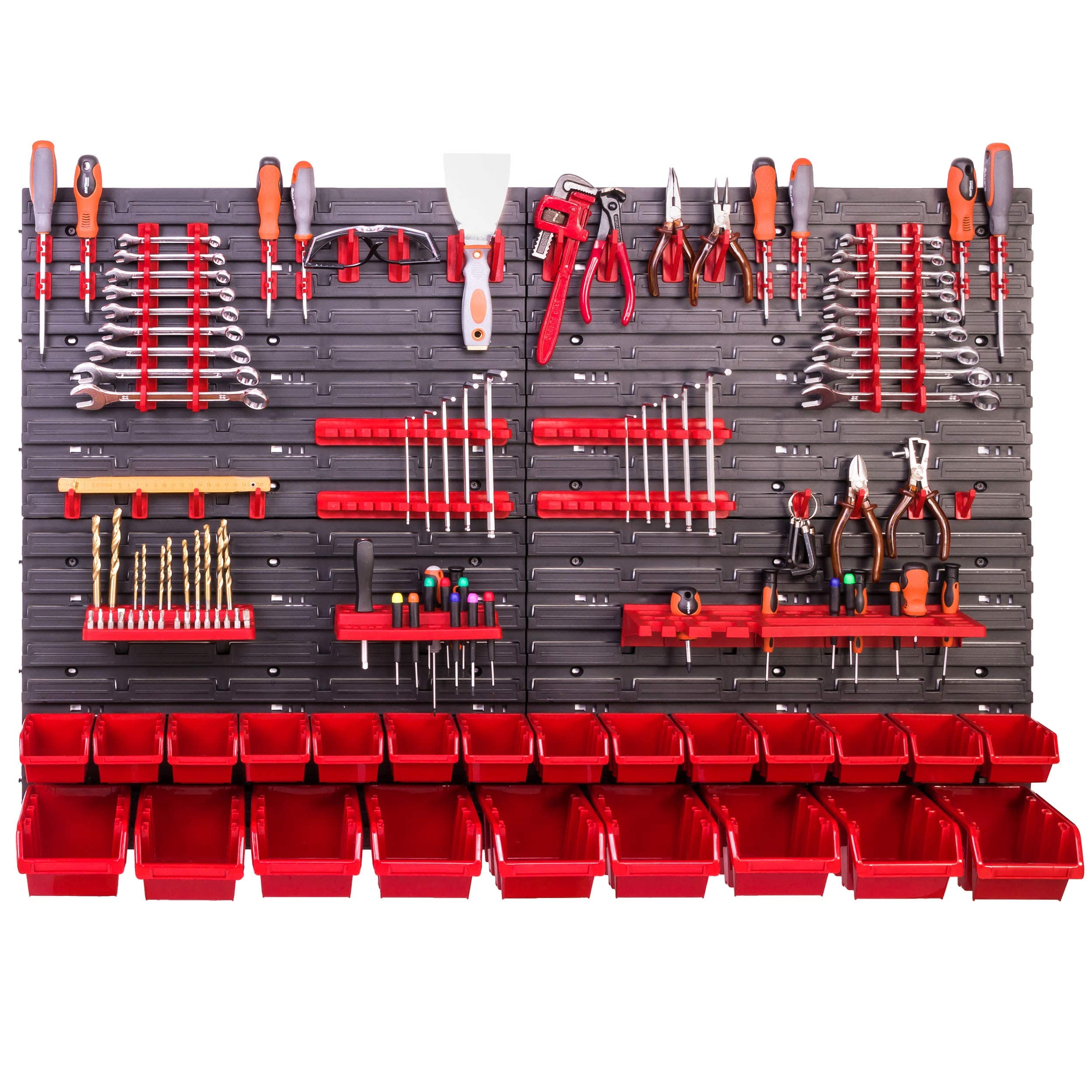 botle Scaffalatura da Parete, Supporto per Attrezzi, Scatole di Plastica Impilabili, Scaffali a Vista per Magazzini e Officina, Pannelli da Parete Extra Forti, Espandibili (Rosso 4)