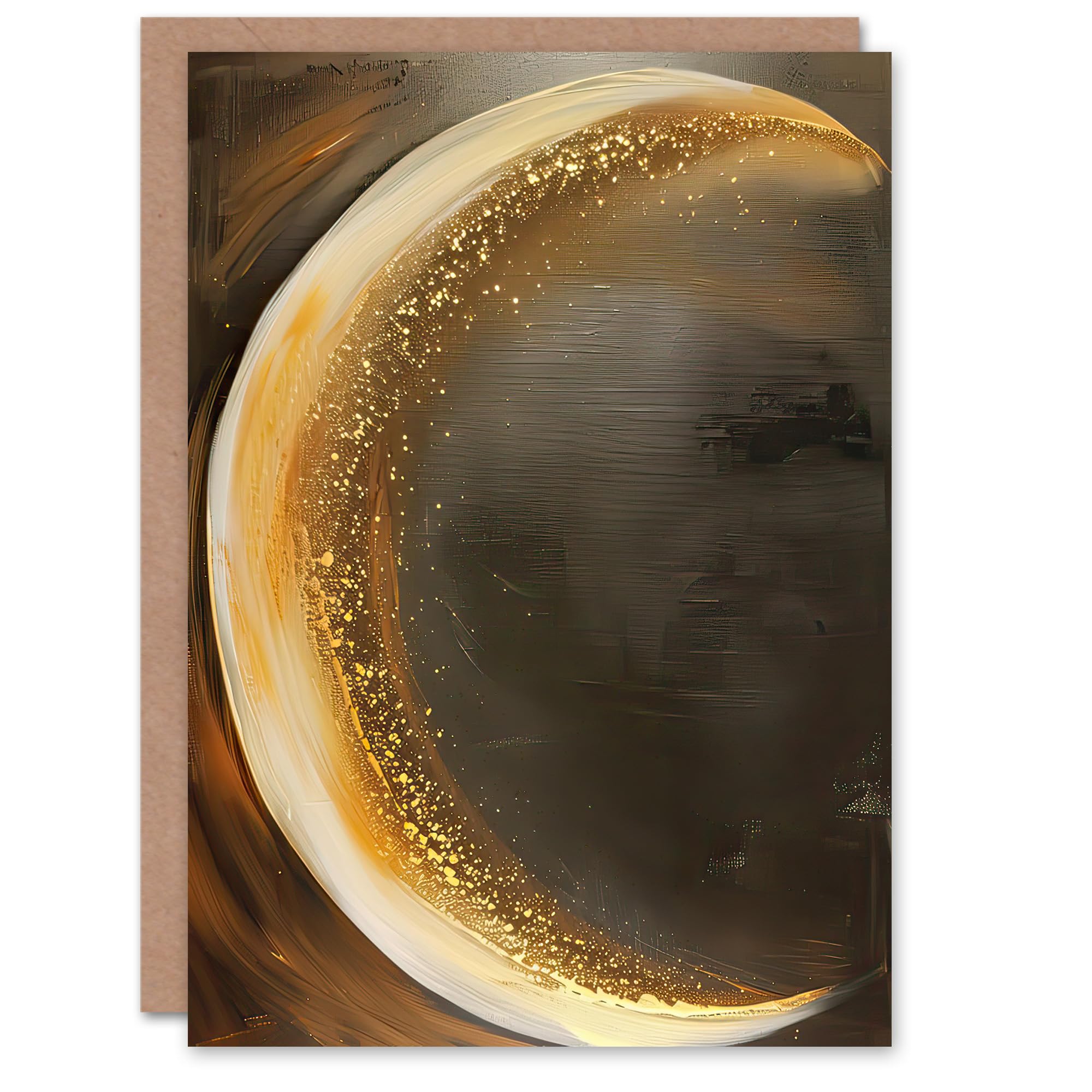 Artery8 Greeting Card Crescent Moon Oil Painting Gold Sparkle Blank For Him Or Her Art Birthday Card