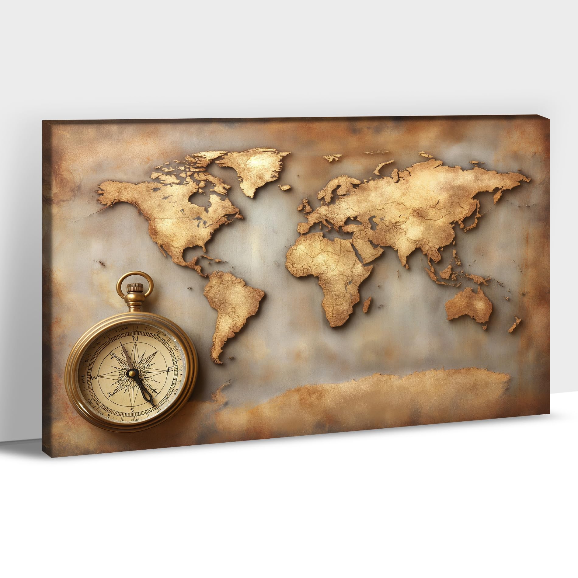 ANRUOXI - Vintage Canvas Wall Art, Abstract World Map Compass Picture, Bedroom & Living Room Office Decor, 18x24 Inch