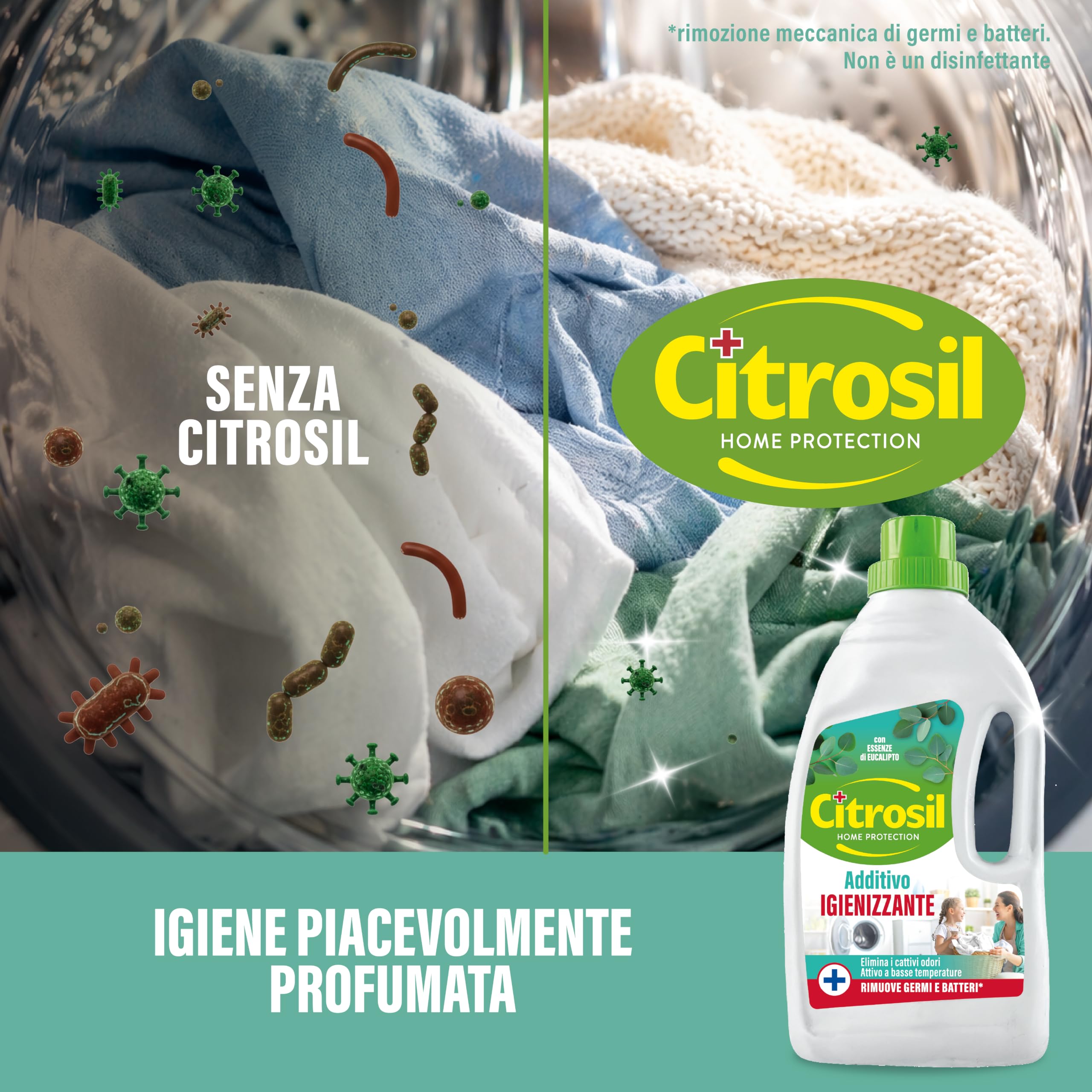 Citrosil - Additivo Disinfettante Liquido per Lavatrice e Bucato a Mano, con Vere Essenze di Agrumi, Azione Igienizzante e Disinfettante, Adatto per Capi Bianchi e Colorati, 1000 ml x 12 Confezioni | Additivo igienizzante: igienizza in profondità il bucat