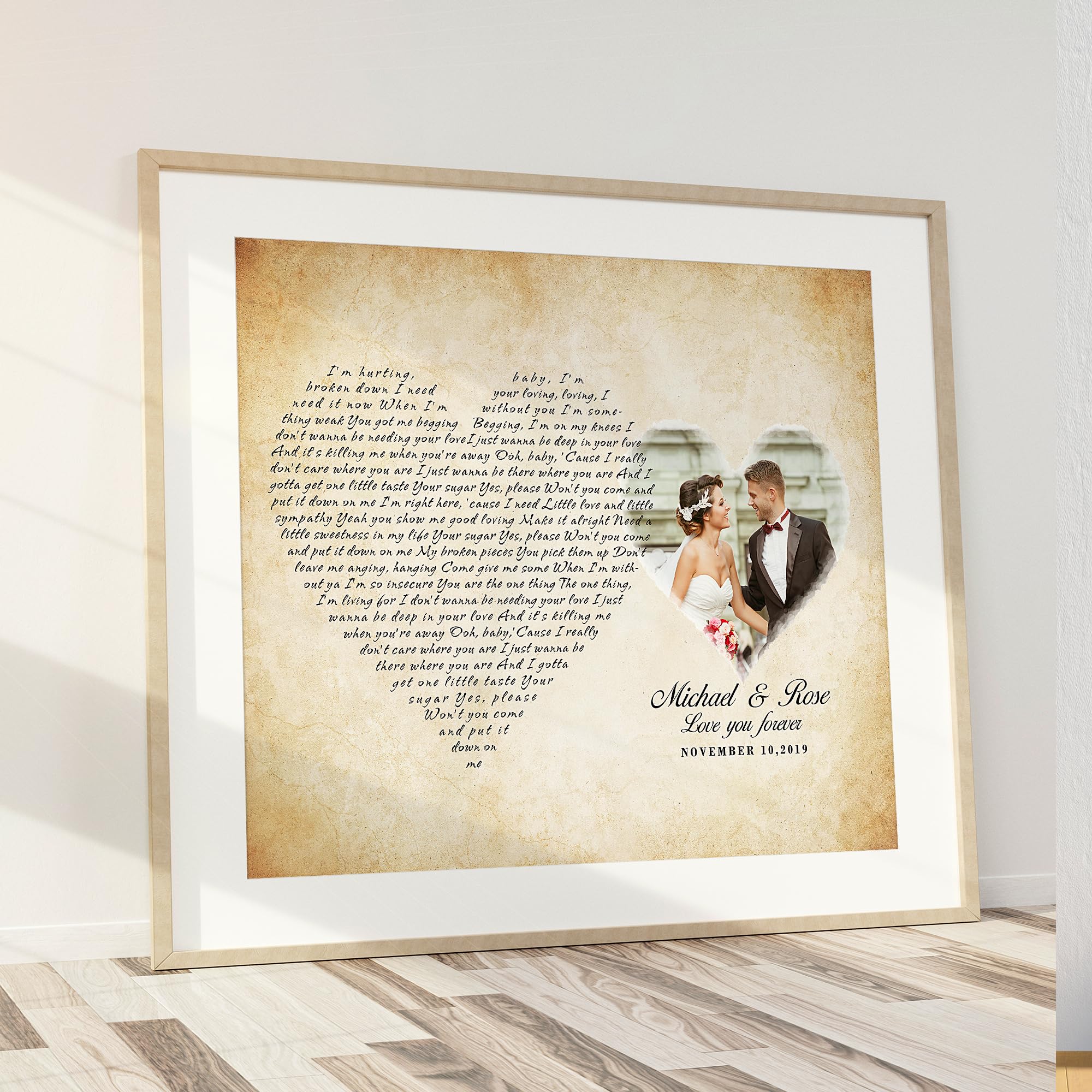 Personalized Music Lyrics Song Canvas/Photo Unframed/Framed Prints Heart in Heart Names Date Upload Photo on Prints Anniversary for Her,Wedding,