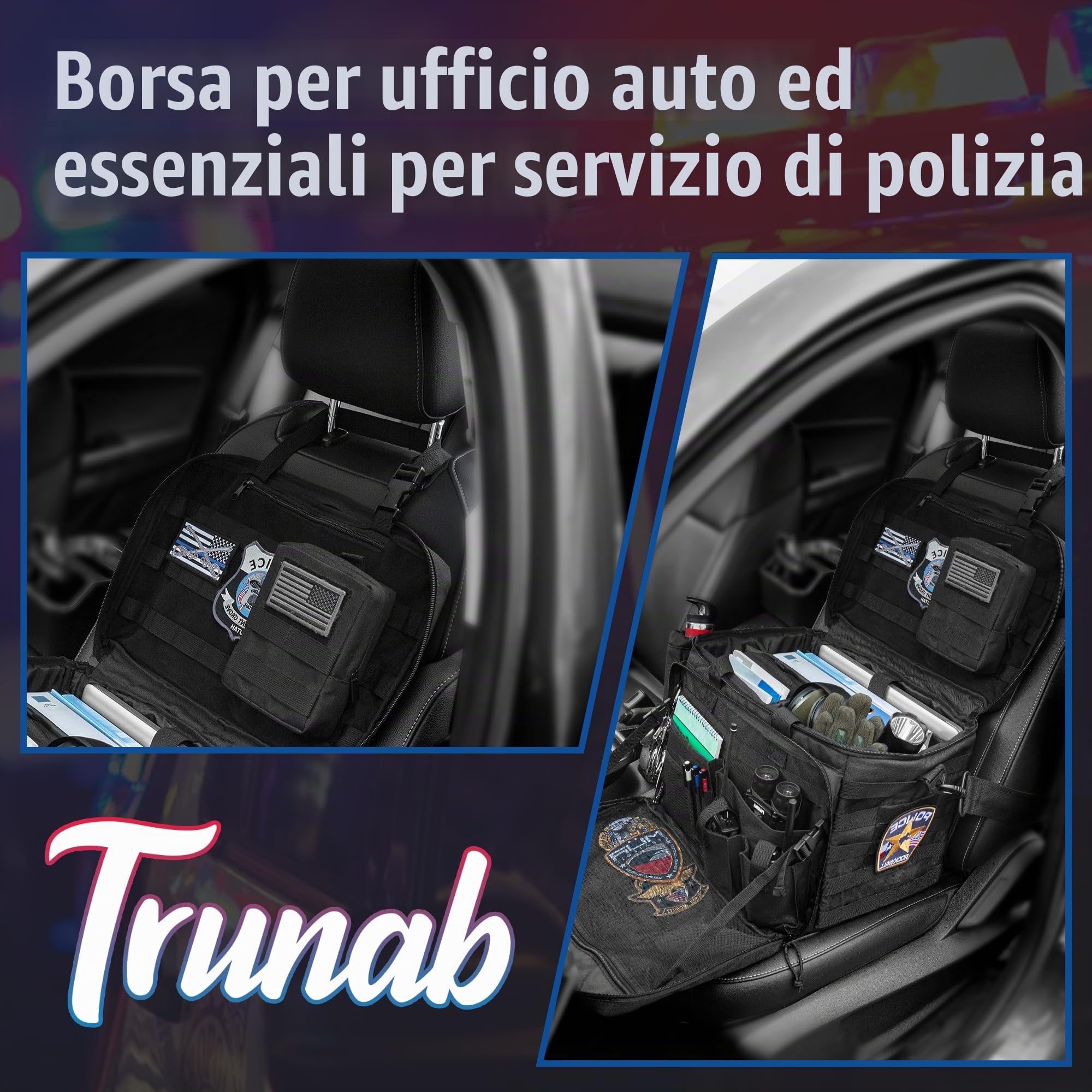 Trunab Borsone Polizia Borsa Tattica MOLLE Borsa Pattuglia, Organizer da Auto per Sedile Anteriore,Borsa Viaggio Tracolla Militare Gran Capacità con Scomparto per Laptop 15,6"