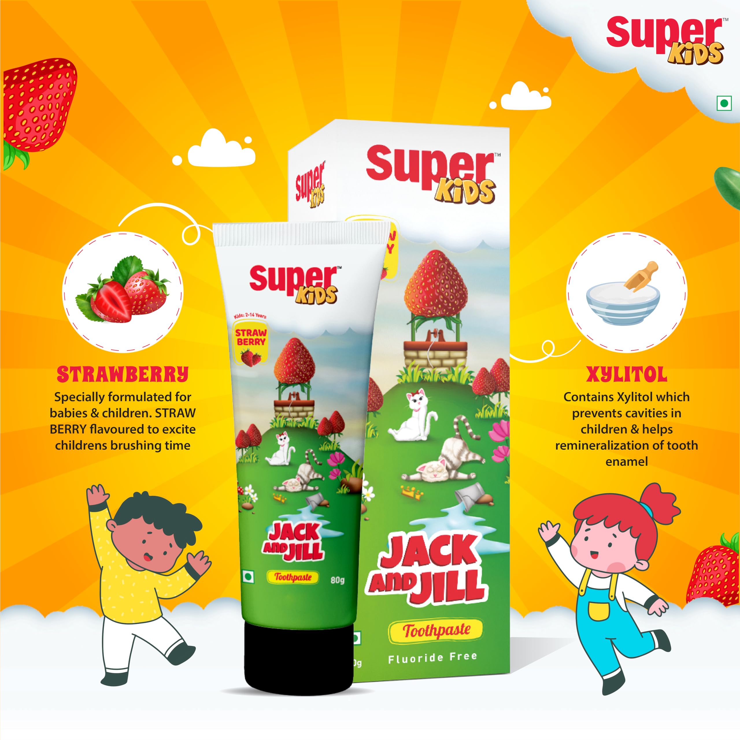 Super Kids Jack and Jill Strawberry Toothpaste for Kids 2-5 years | Baby toothpaste For Cavity Protection, Strawberry Flavoured) 50 Gm 3