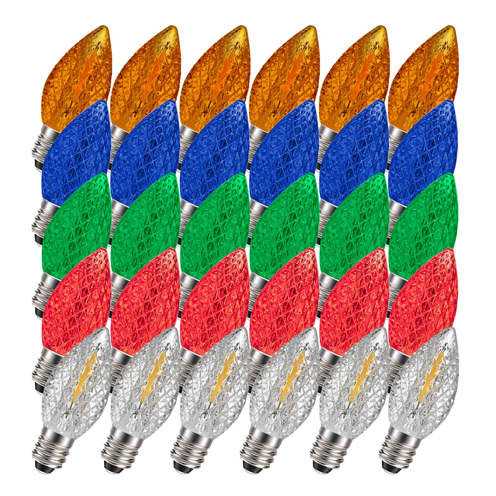 Ruiandsion 30 PCS C7 LED Christmas Multi Color Replacement Bulbs, 0.6W 220V E12 Candelabra Base, Shatterproof & Energy Saving LED Bulbs for Indoor Outdoor Holiday String Lights