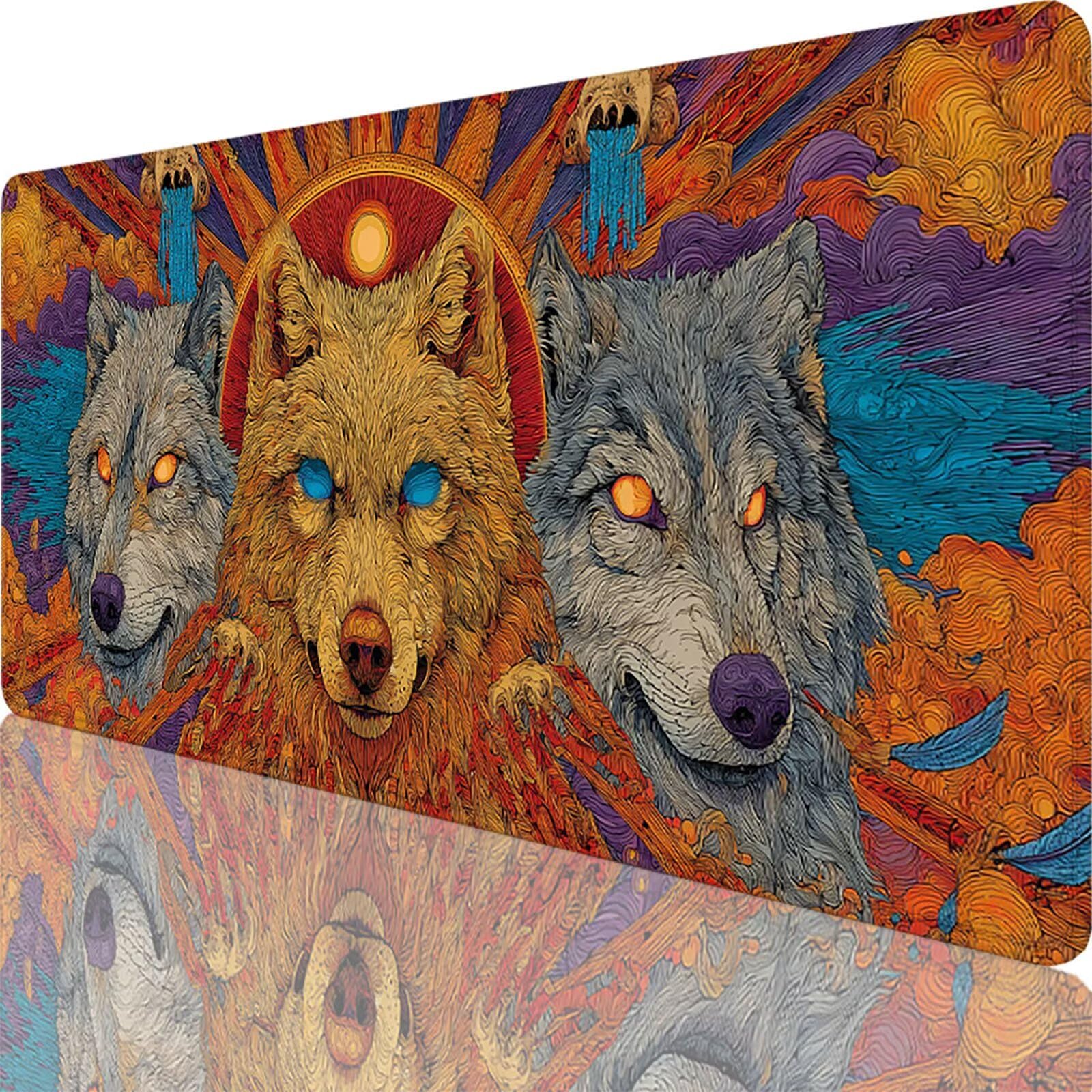 Color Naranja Alfombrilla Ratón XXL 1500x800x3 mm Grande Alfombrilla Ratón Gaming Lobo Art con Bordes Cosidos Diseño, Base de Goma Antideslizante Mouse Pad para PC Gaming Protector Escritorio z-3254