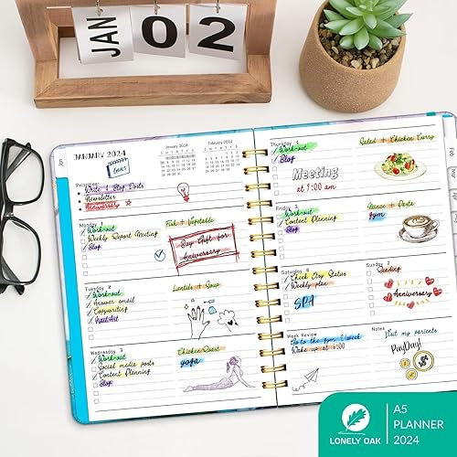 Miniatura 2 de Agenda 2024 semanal y mensual, agenda diaria en espiral 2024, calendarios, bonitos planificadores y organizadores con pestañas de enero a diciembre