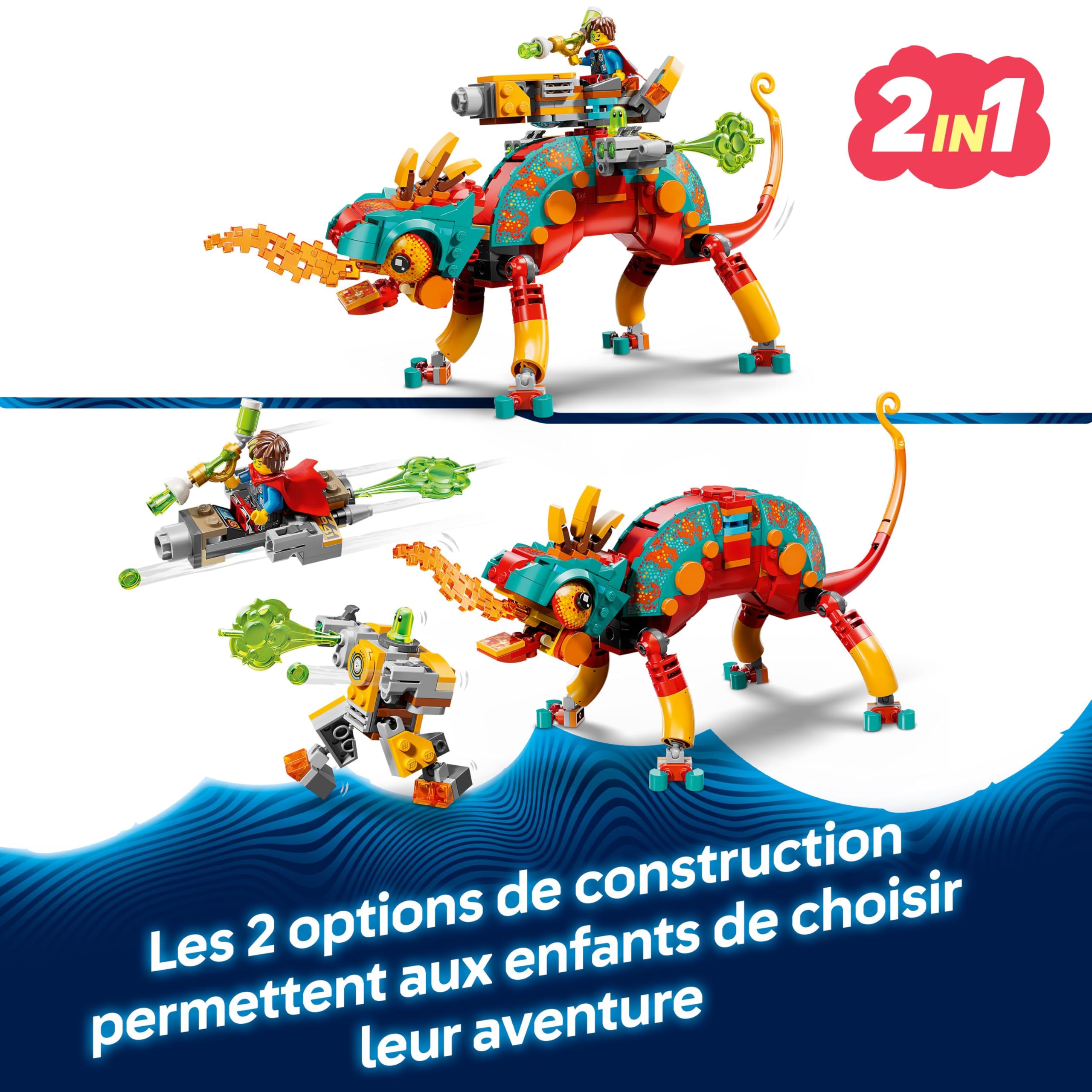 LEGO Dreamzzz Le Caméléon Cracheur De Feu de Mateo - Figurine d'animal Fantastique se Transformant en Jet & Robot ou Gardien - 2 Minifigurines - Jouet pour Garçon ou Fille dès 7 Ans - Cadeau 71492