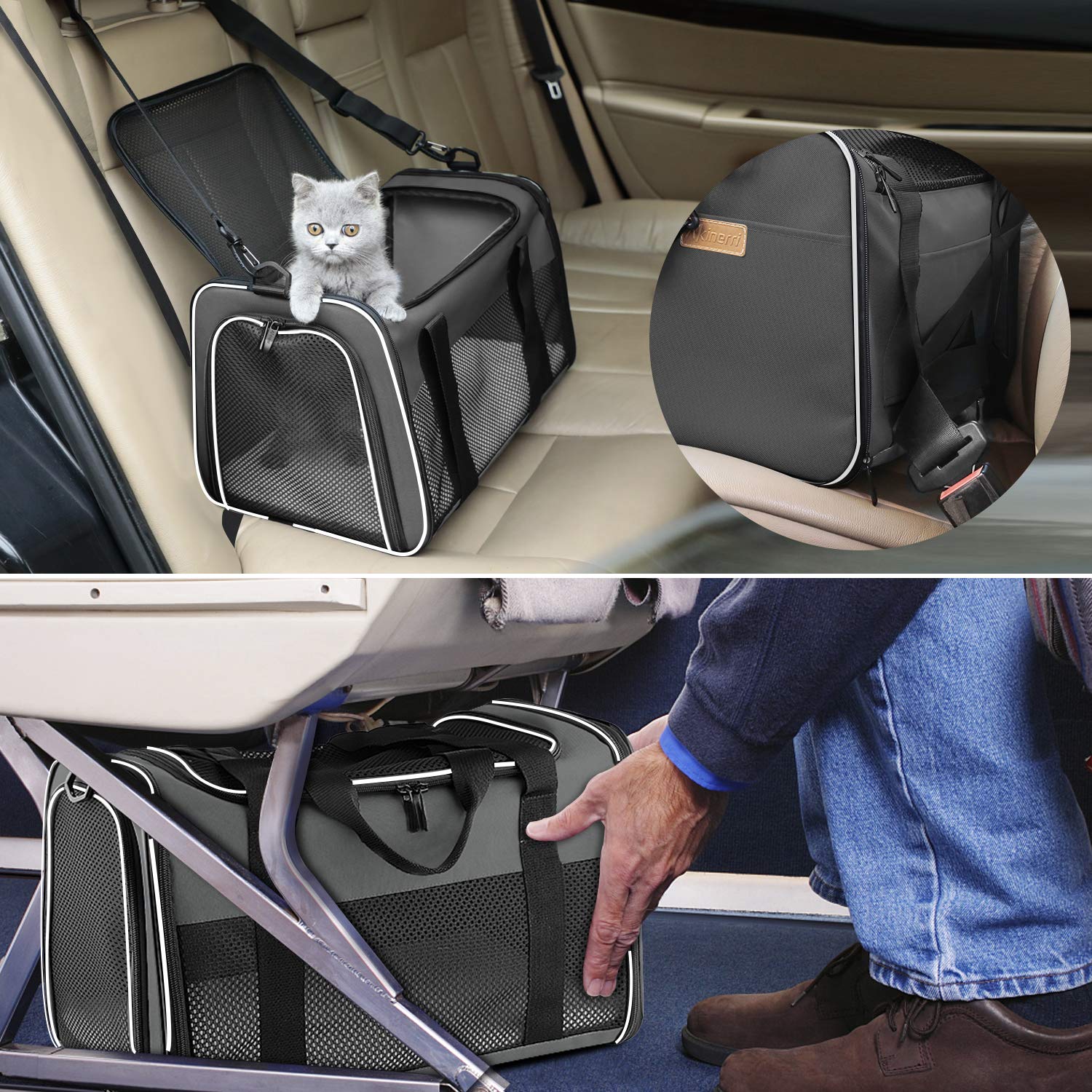 Trasportino per gatti, cani e animali domestici, portatile e pieghevole, con lati morbidi, fino a 6,8 kg, approvato dalle compagnie aeree