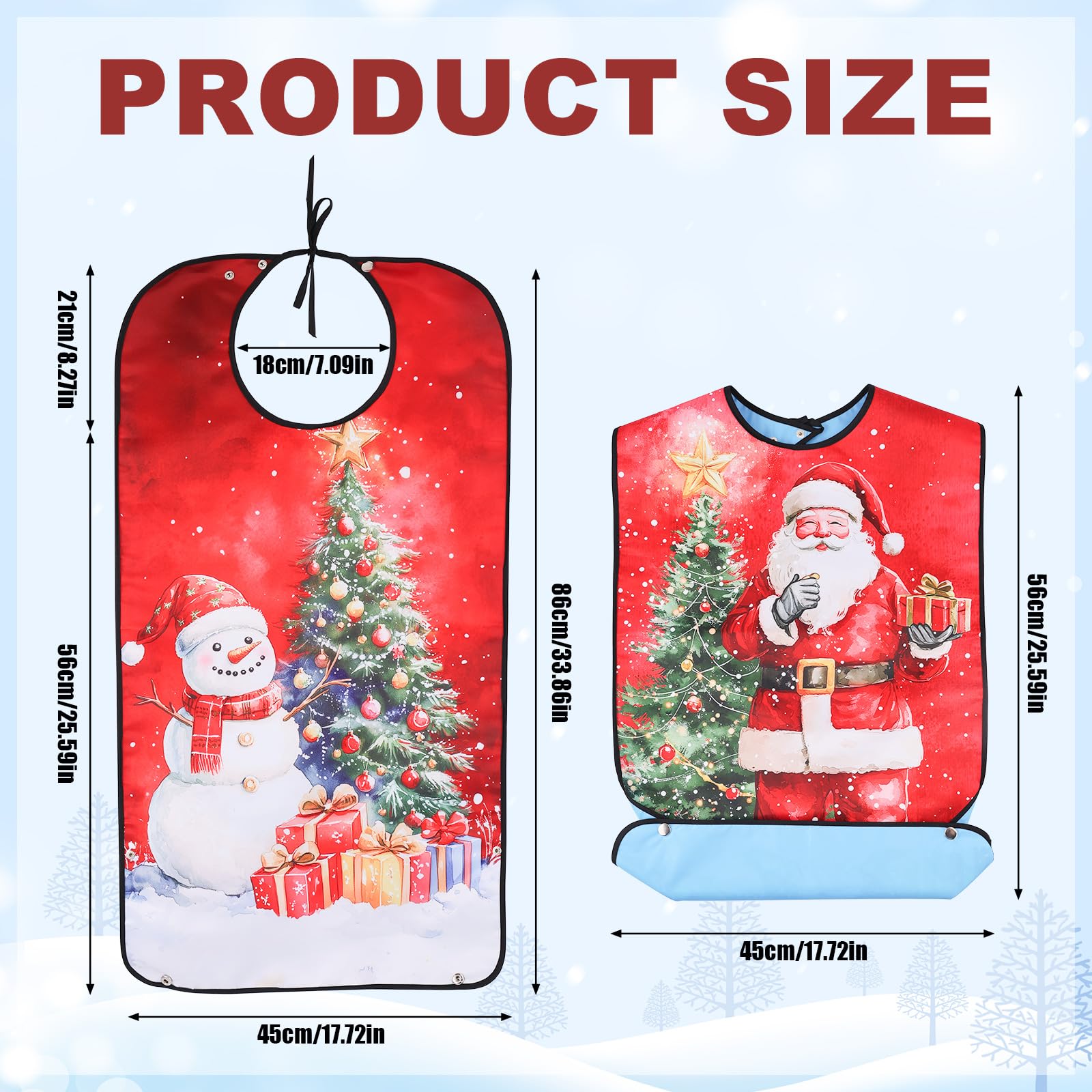 Gosknor 2pcs Christmas Adult Bibs, Reusable Dining Clothing Protectors Washable Waterproof Bibs with Xmas Tree Santa Snowmen Patterns for Eating Feeding Elderly Seniors Men Women