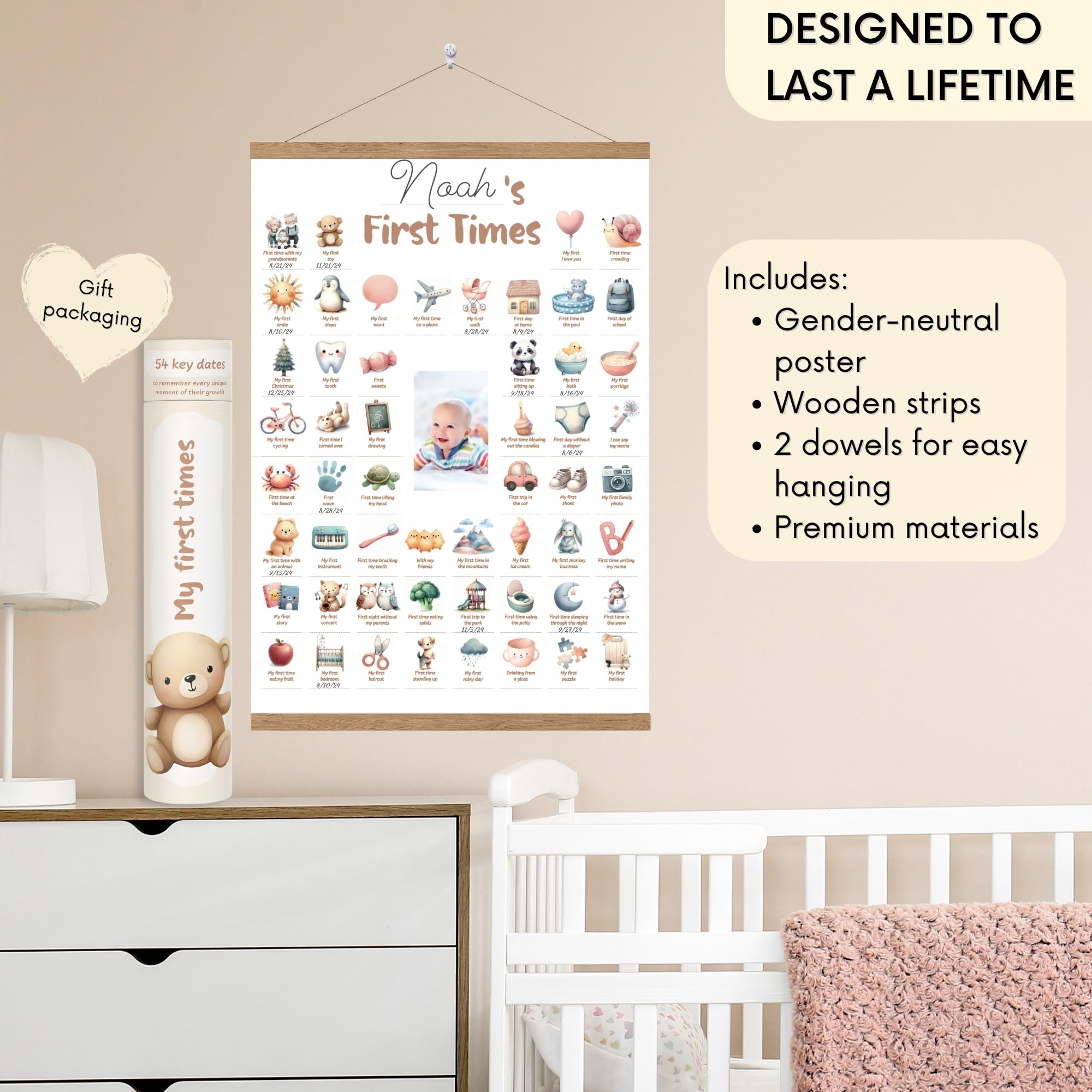 HuBorns, My First Times Poster to Track Your Baby's Milestones and Customisable with Dates - Image 3