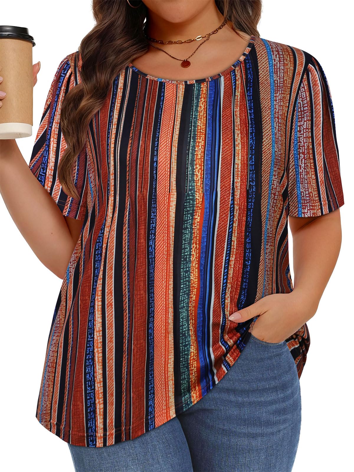 Plus Size Tops for Women Summer Pleated Short Sleeve Shirts Casual Blouses
